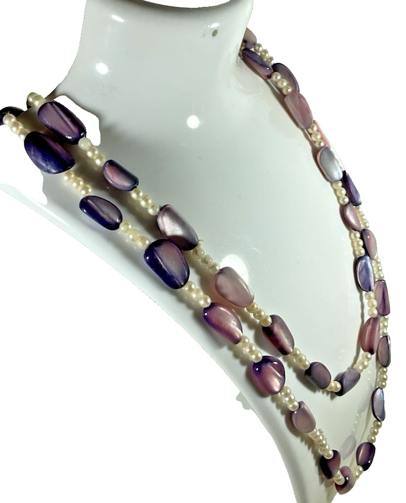 Vintage Pastel Beaded Necklace Faux Pearl Lavender Purple 19.5″ Acrylic Beads
