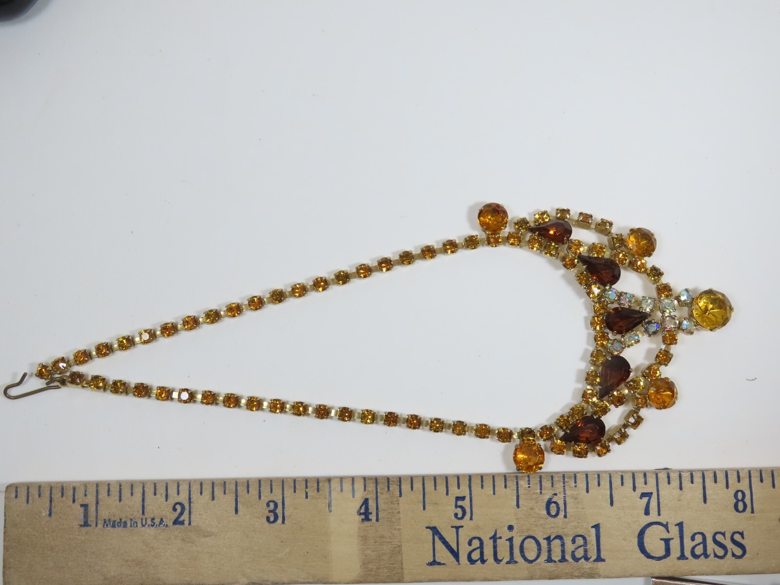Rhinestone Necklace Golden Amber Brown Topaz AB Crystal VTG Exquisite D1652