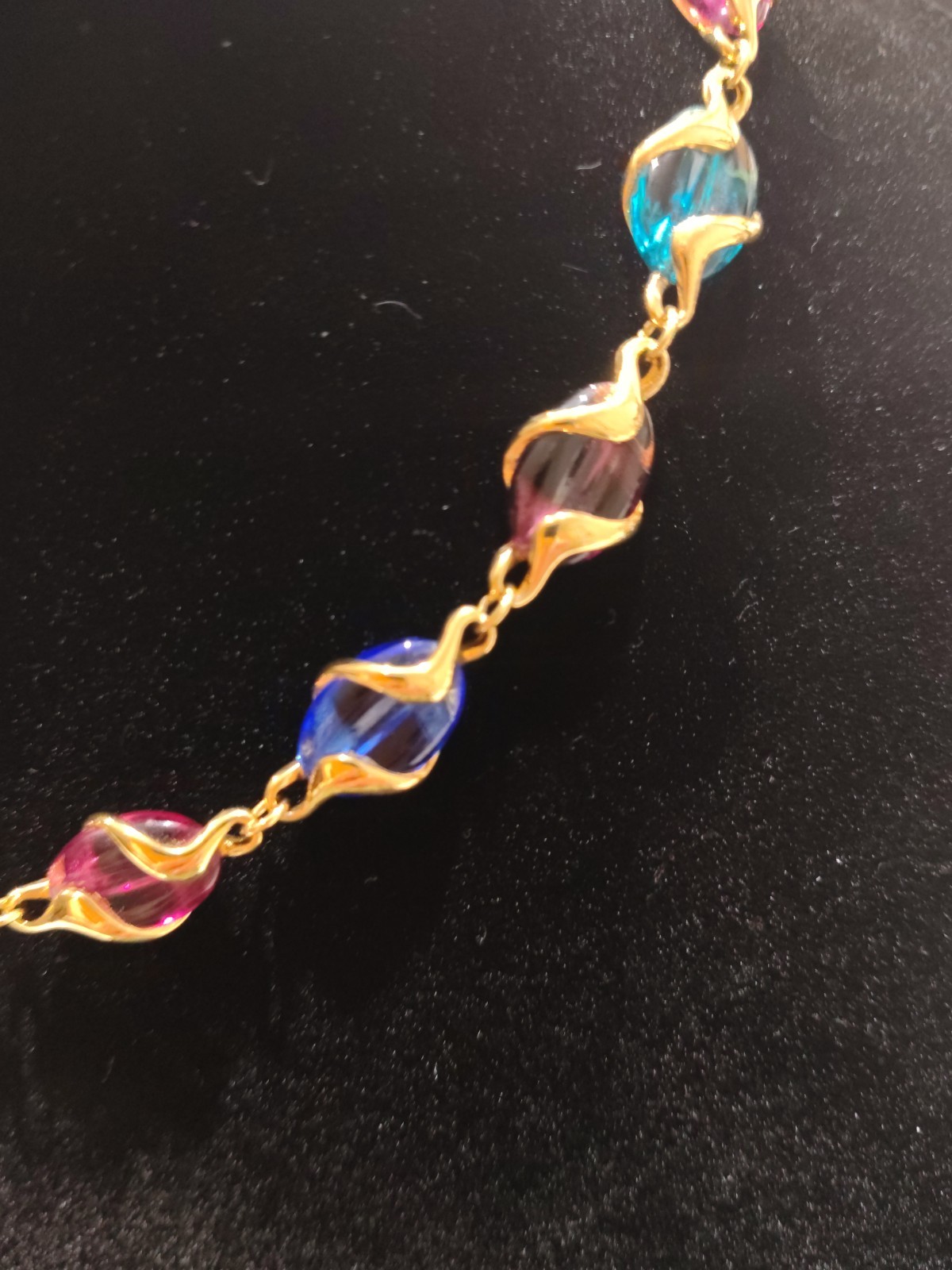 Vintage Swarovski Multicolor Crystal Caged Bead Necklace Gold Tone Signed Swan