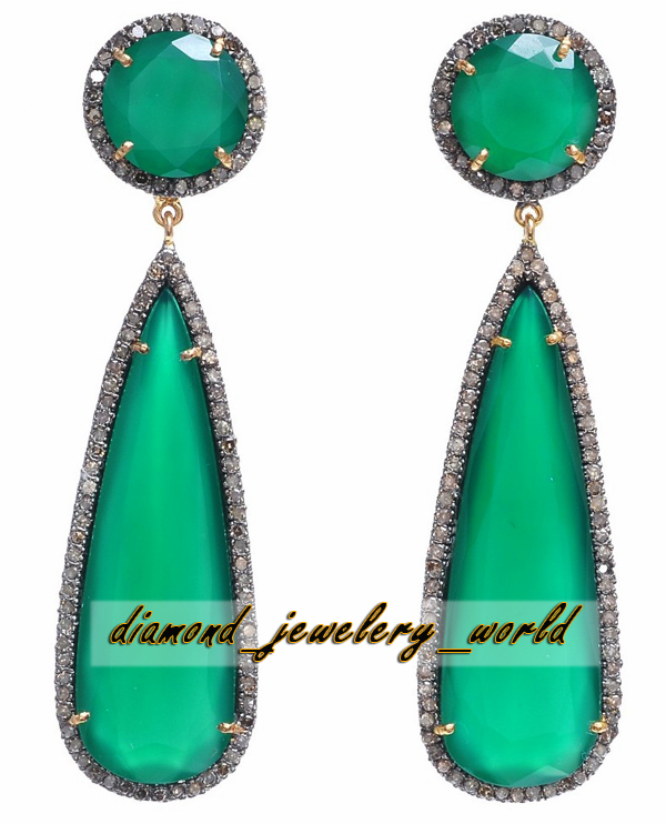 Stunning 2.25ctw Rose Cut Diamond Emerald Studded Silver Vintage Earring Jewelry