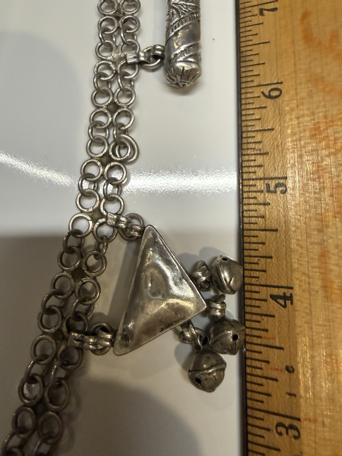 Antique silver alloy necklace, charms, 92gr. From Middle East. Mid-Century.