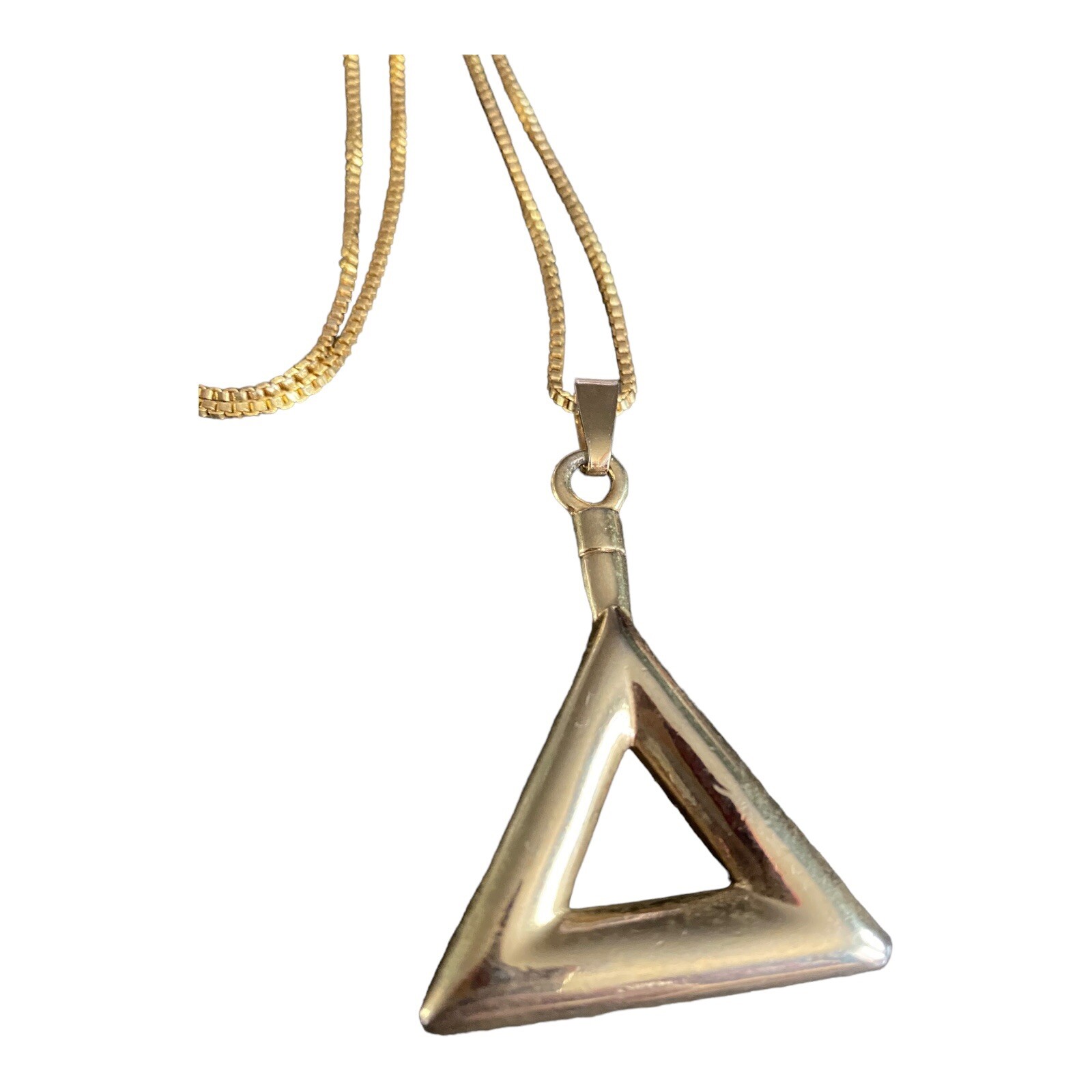 Vintage Yellow Gold Plated Triangle Pendant Necklace Chain B232