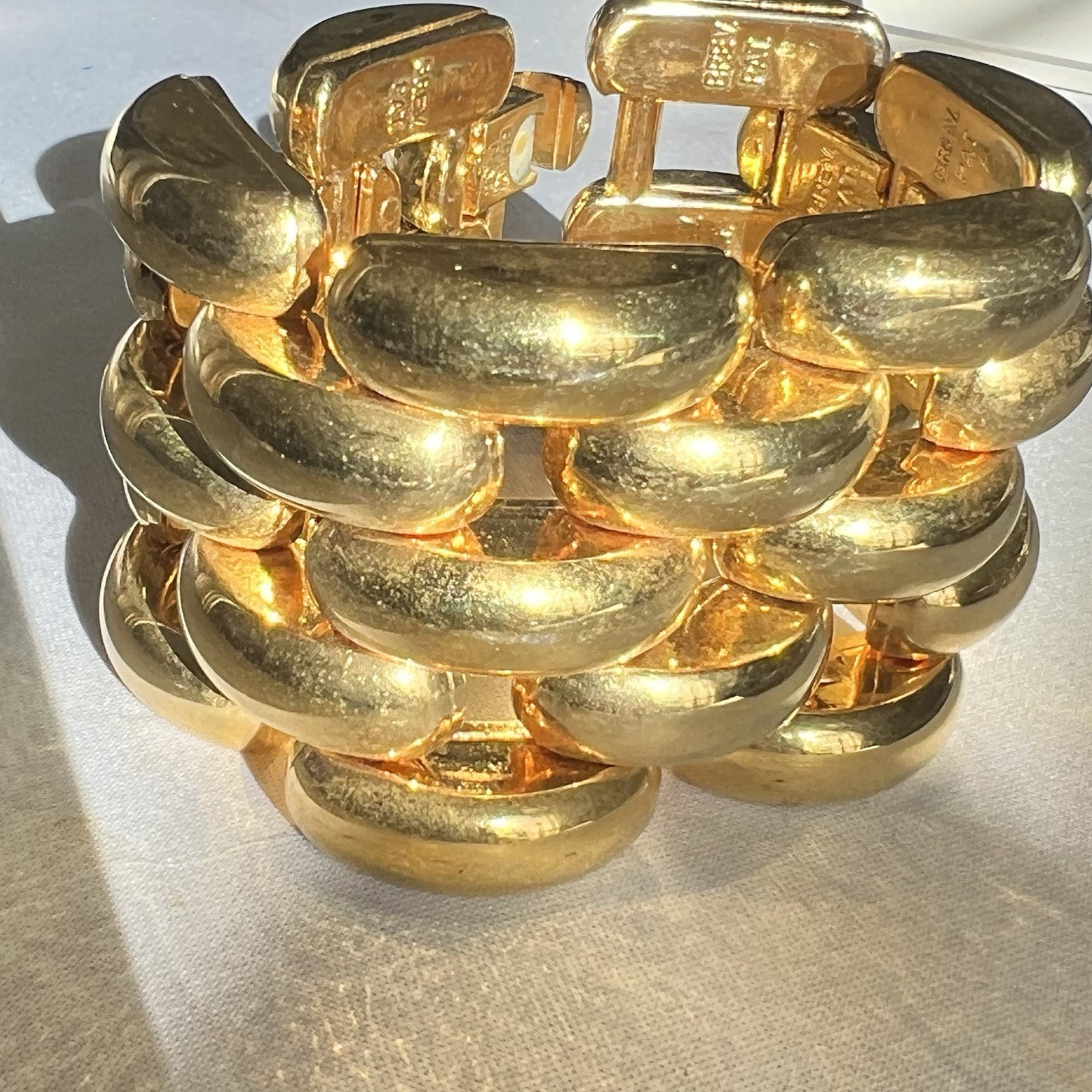 Vtg Italian Bracelet Brev. Pat. gold Plate 1960s Mid Century 8″ (CLASP DAMAGED)