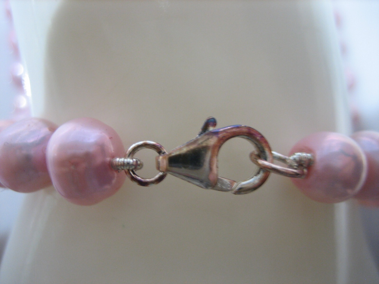 HAND KNOTTED SILVER TONE 6mm PINK PEARL BEAD NECKLACE 17″