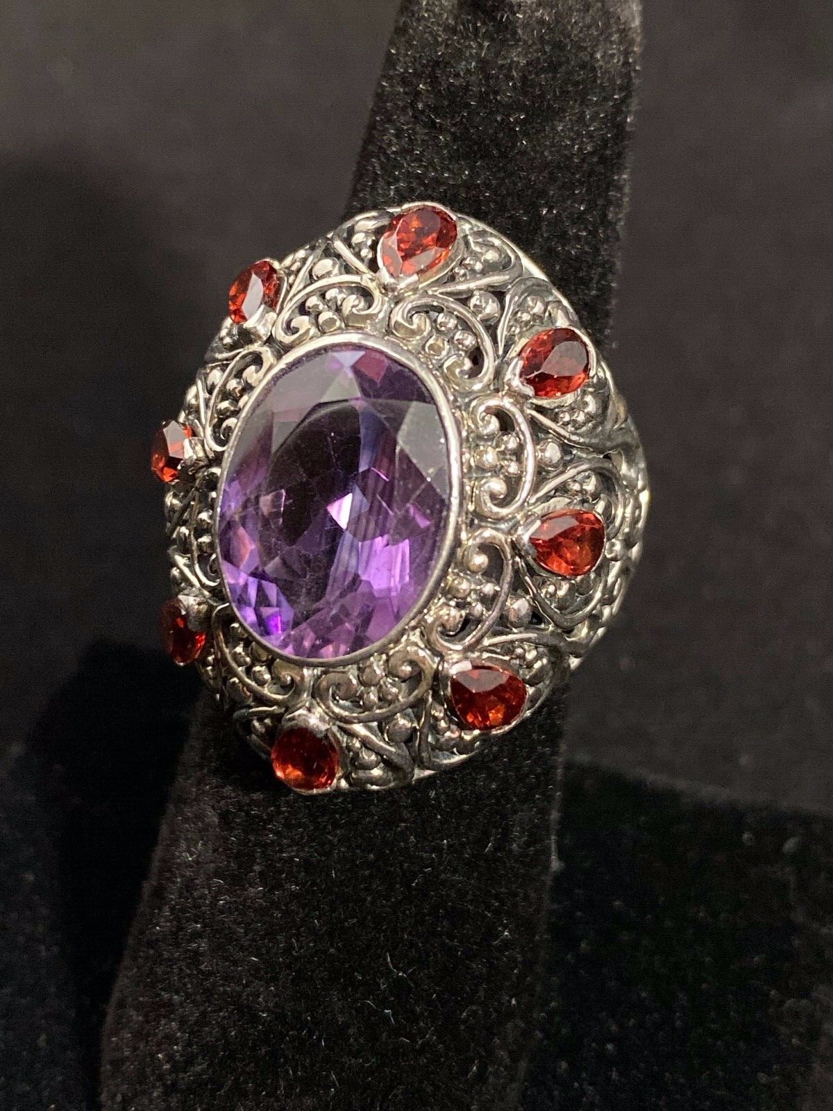 Robert Manse Bali 925 Sterling Silver 4.70ctw Amethyst w/ Garnet Accent Stones