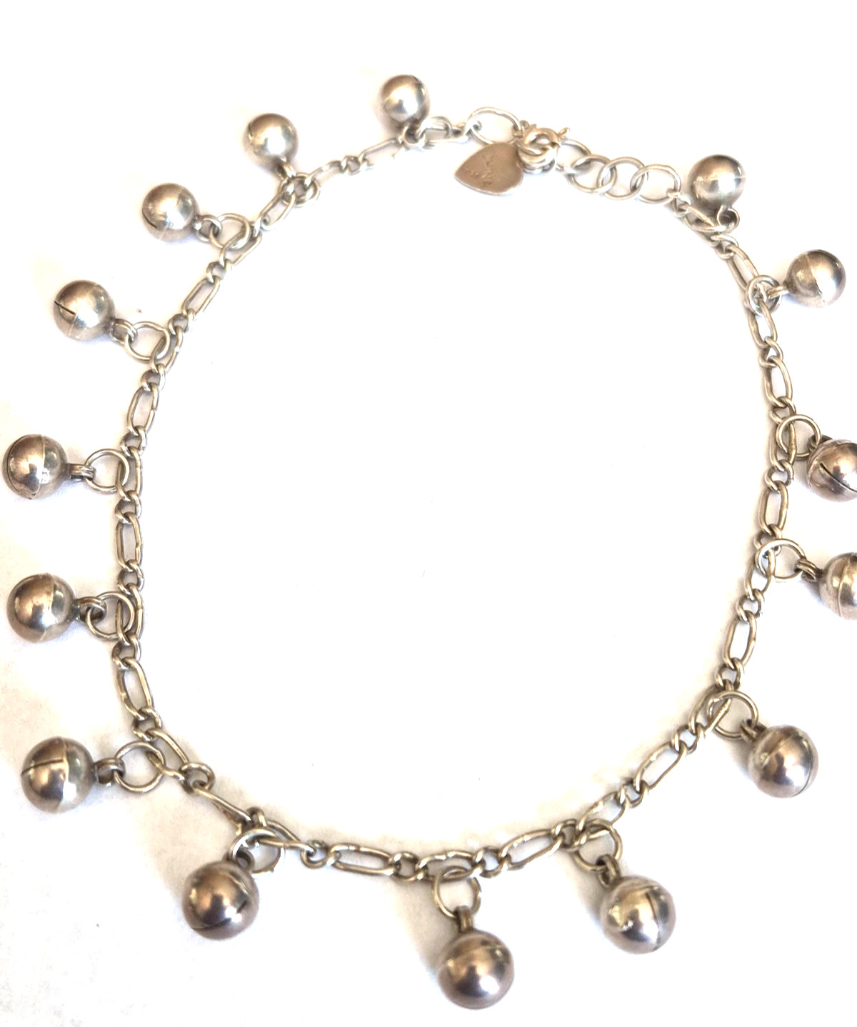 Vintage Sterling Silver Multiple Ball Dangle Pendants Anklet w/Heart Charm
