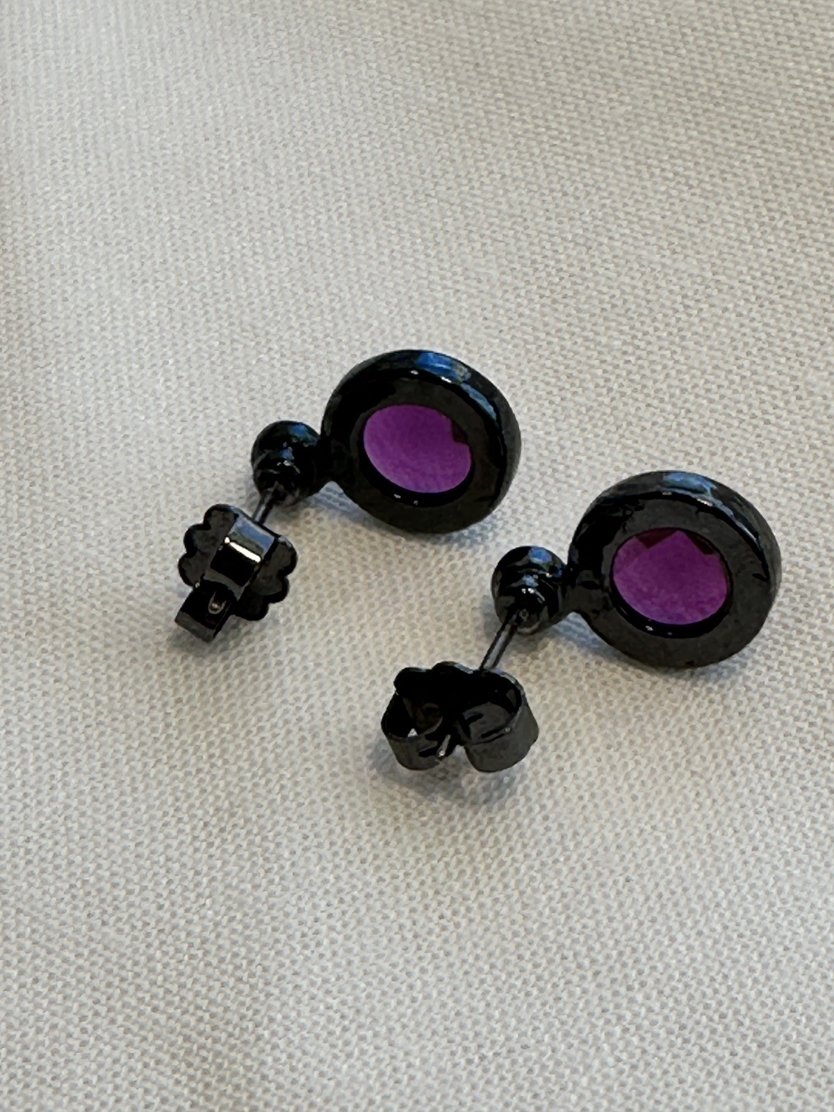Vintage Avon Dark Purple Faceted Dark Grey Chain Necklace w Matching Earrings