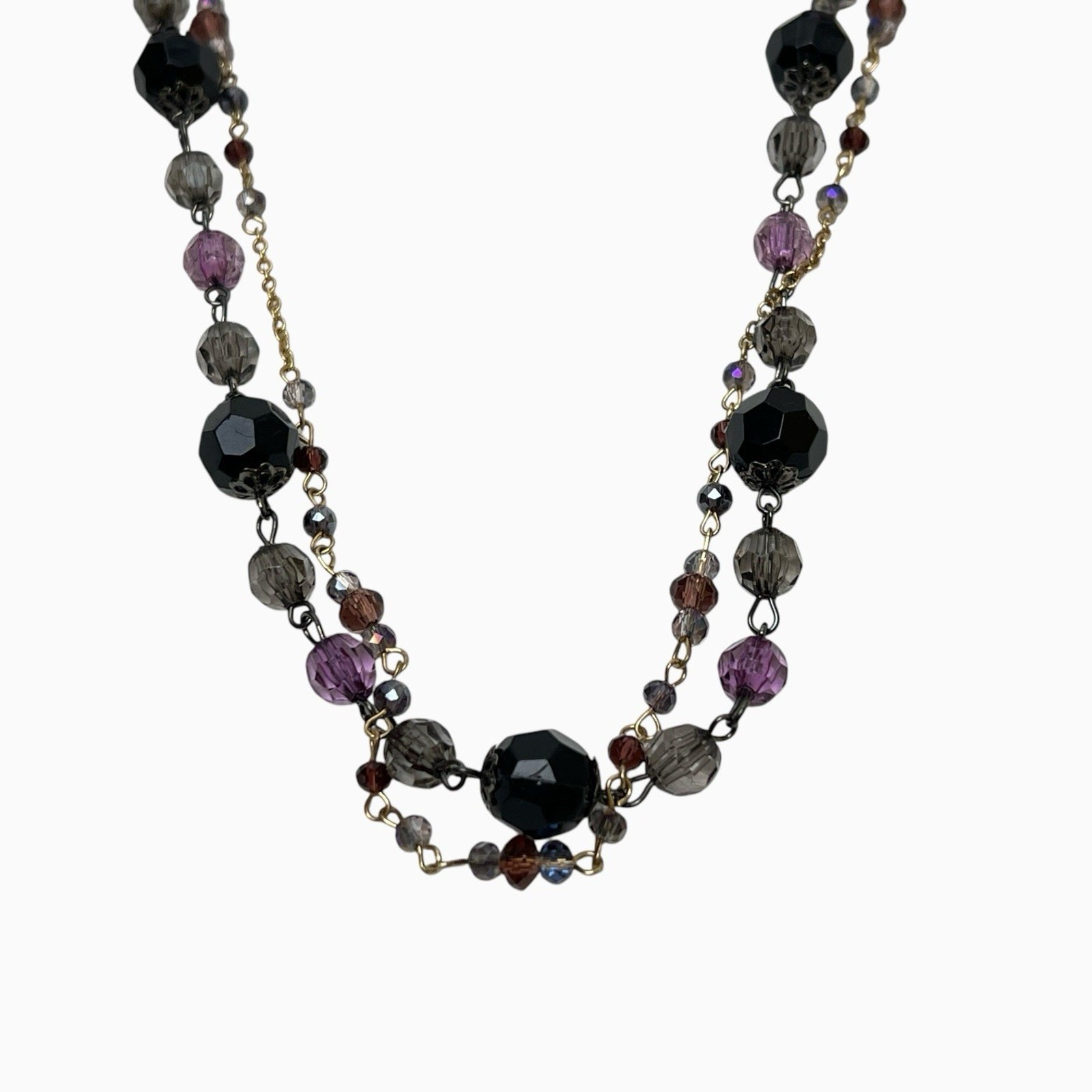 Rhinestone Necklaces Lot 2 Translucent Purple Black Faceted Sparkly Beaded Long