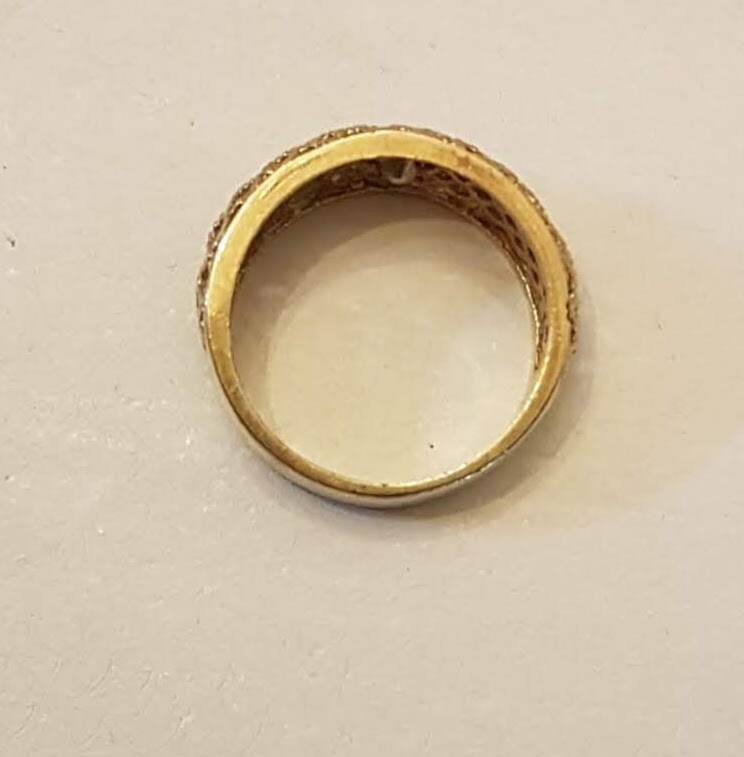 Avon Lattice Lace Rhinestone RING size 6.5 Nickel Free Gold Plated 70s VTG