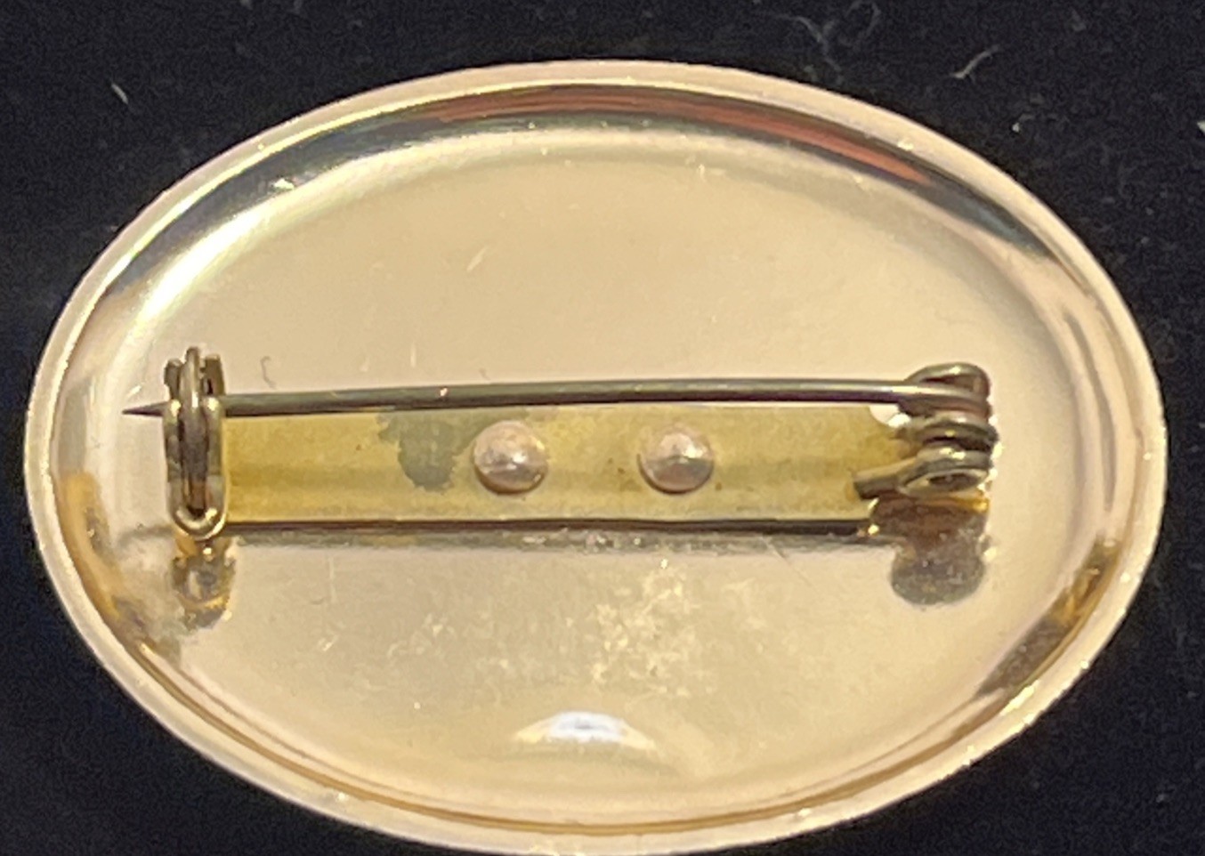Antique Dendritic Agate Oval Brooch Blue Enamel Scrollwork Frame Very Good