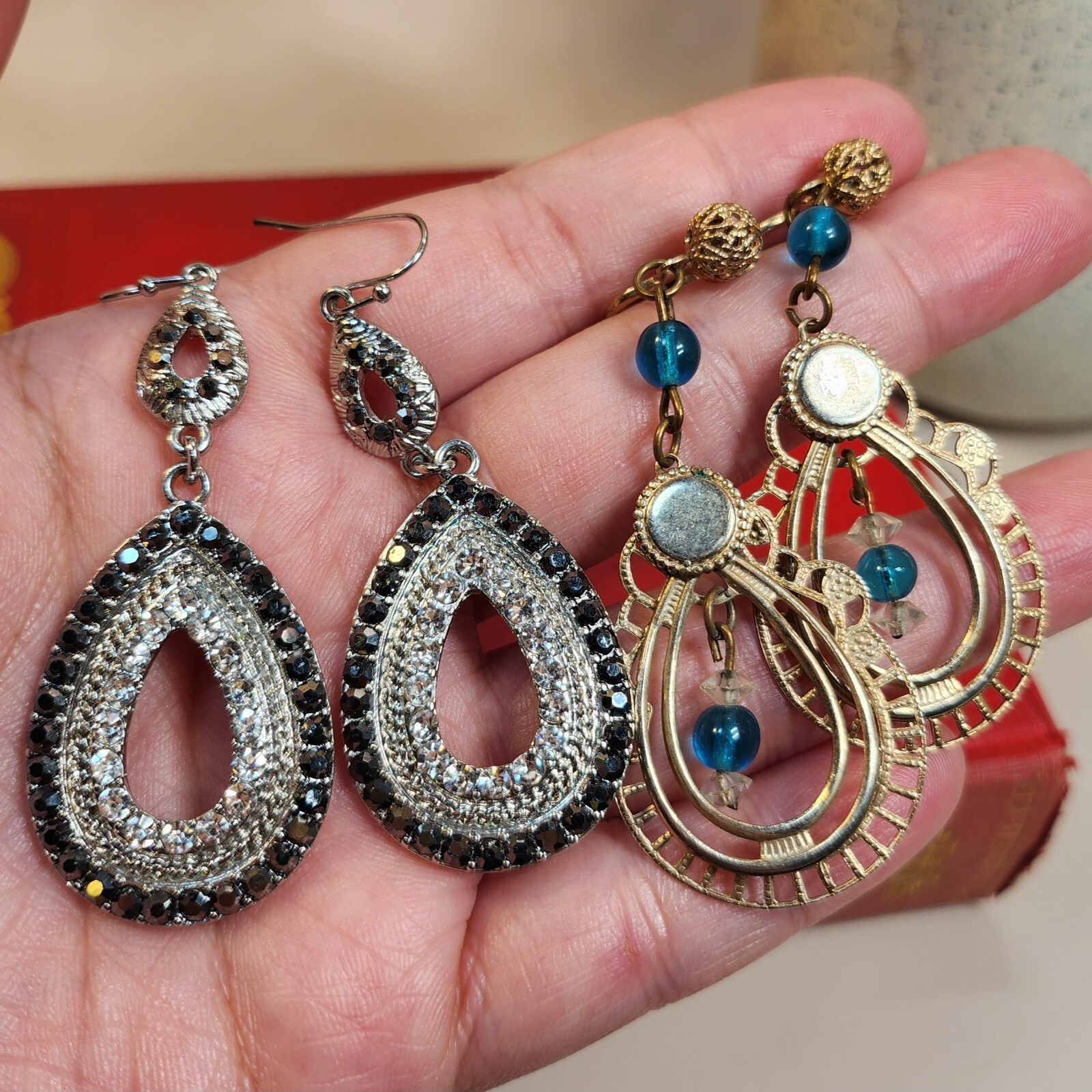 Vintage Enamel Chandelier Pierced & Clip-on Earrings Fashion Jewelry Lot of 4