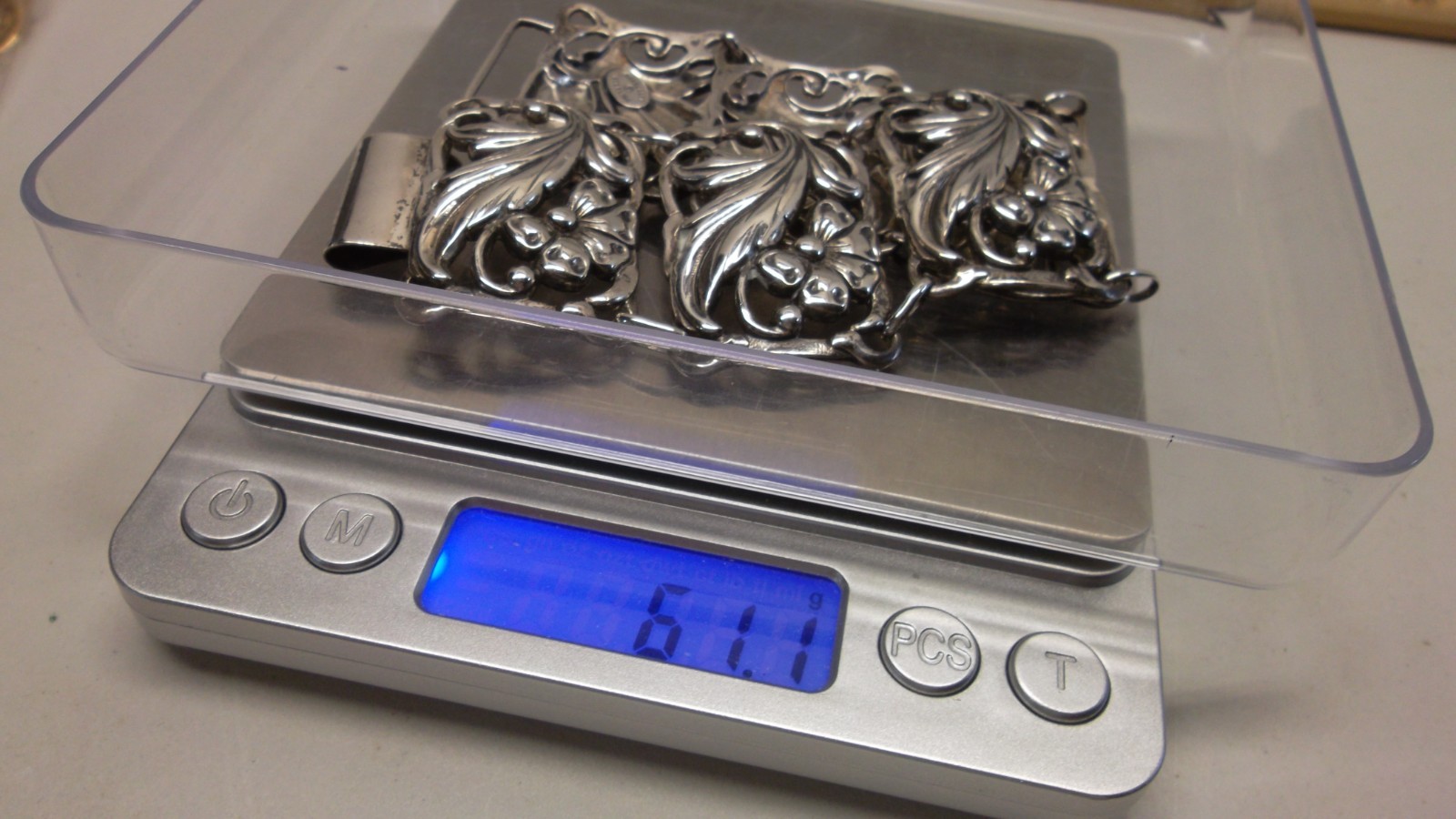 VINTAGE Danecraft Sterling Flower Scroll Wide Link Bracelet 7″ * 61.1 g STUNNING