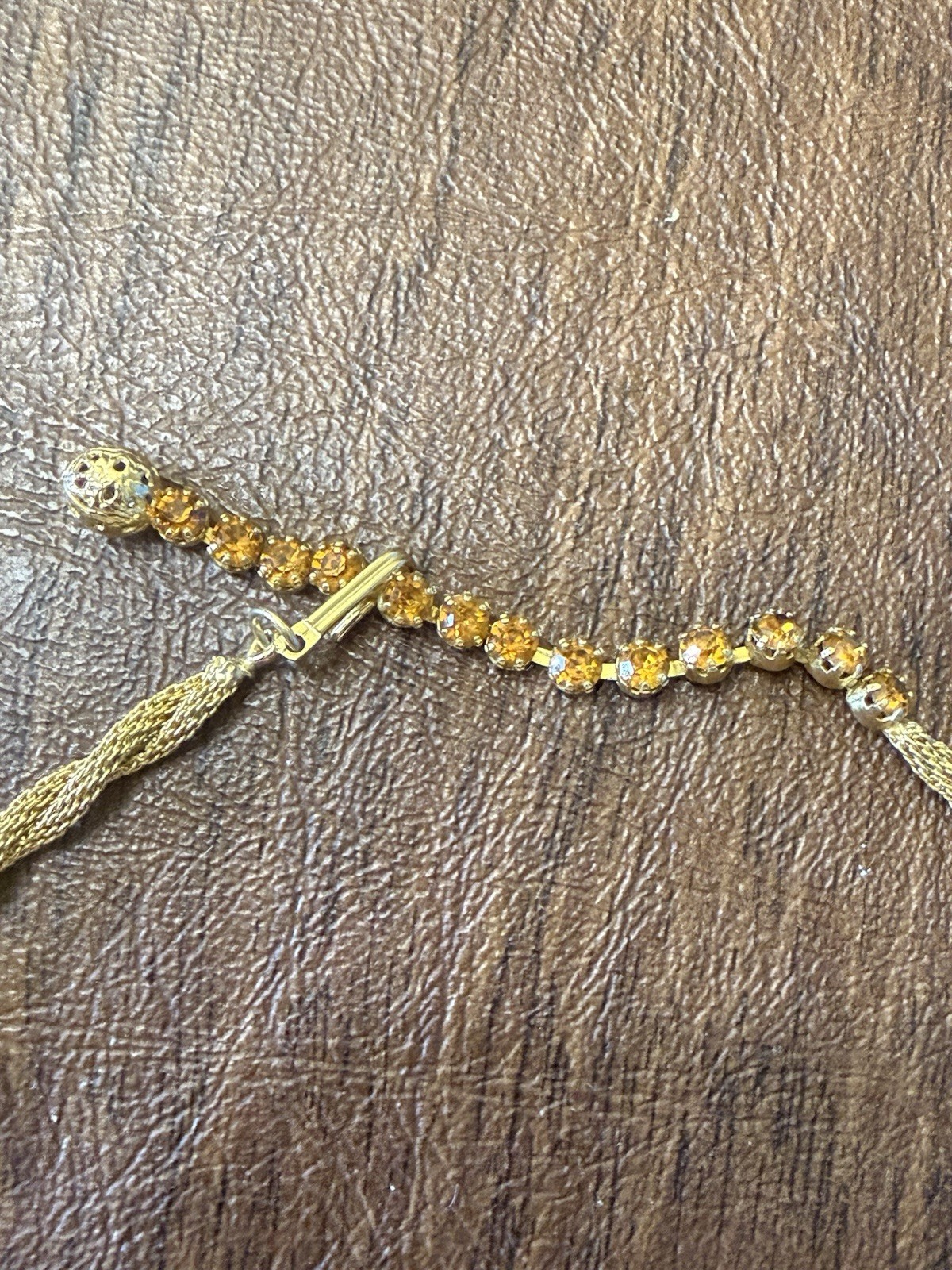 Vintage Choker By St Labre Runway Look! Gold Beads Amber Rhinestones Stunning