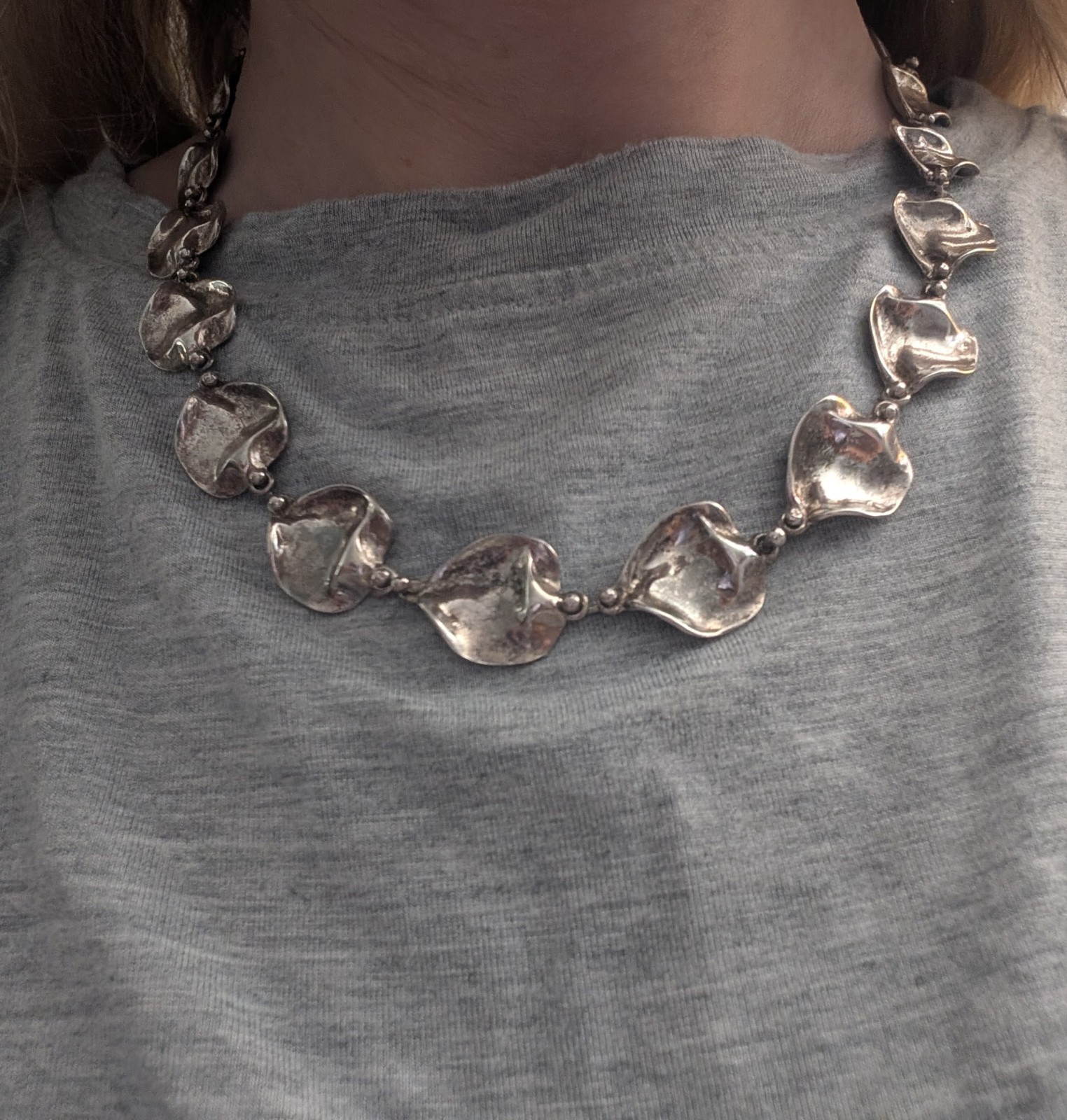 Vintage Anne Dick Sterling Silver 925 Disc Necklace w Hook Clasp – 18″
