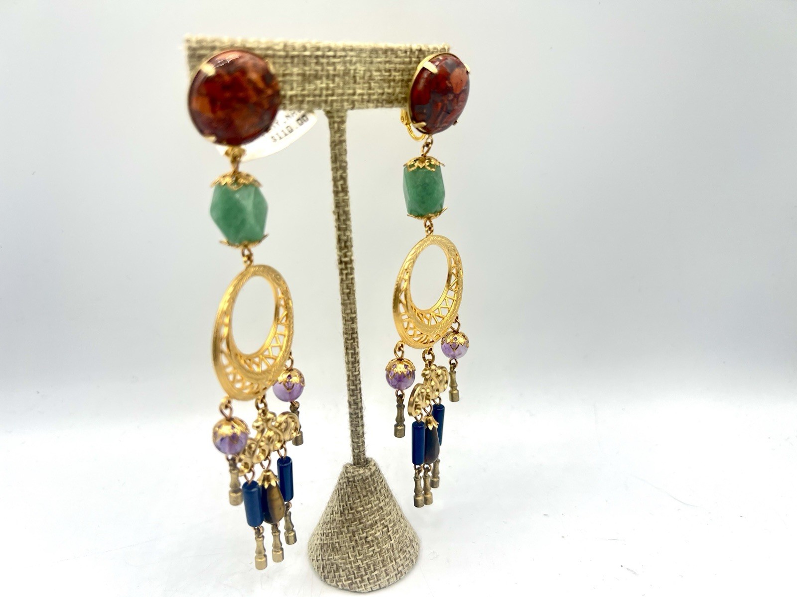VTG Chandelier Gemstone Bead Pierced Earrings Saks Fifth Ave NOS RO-DO 1980s