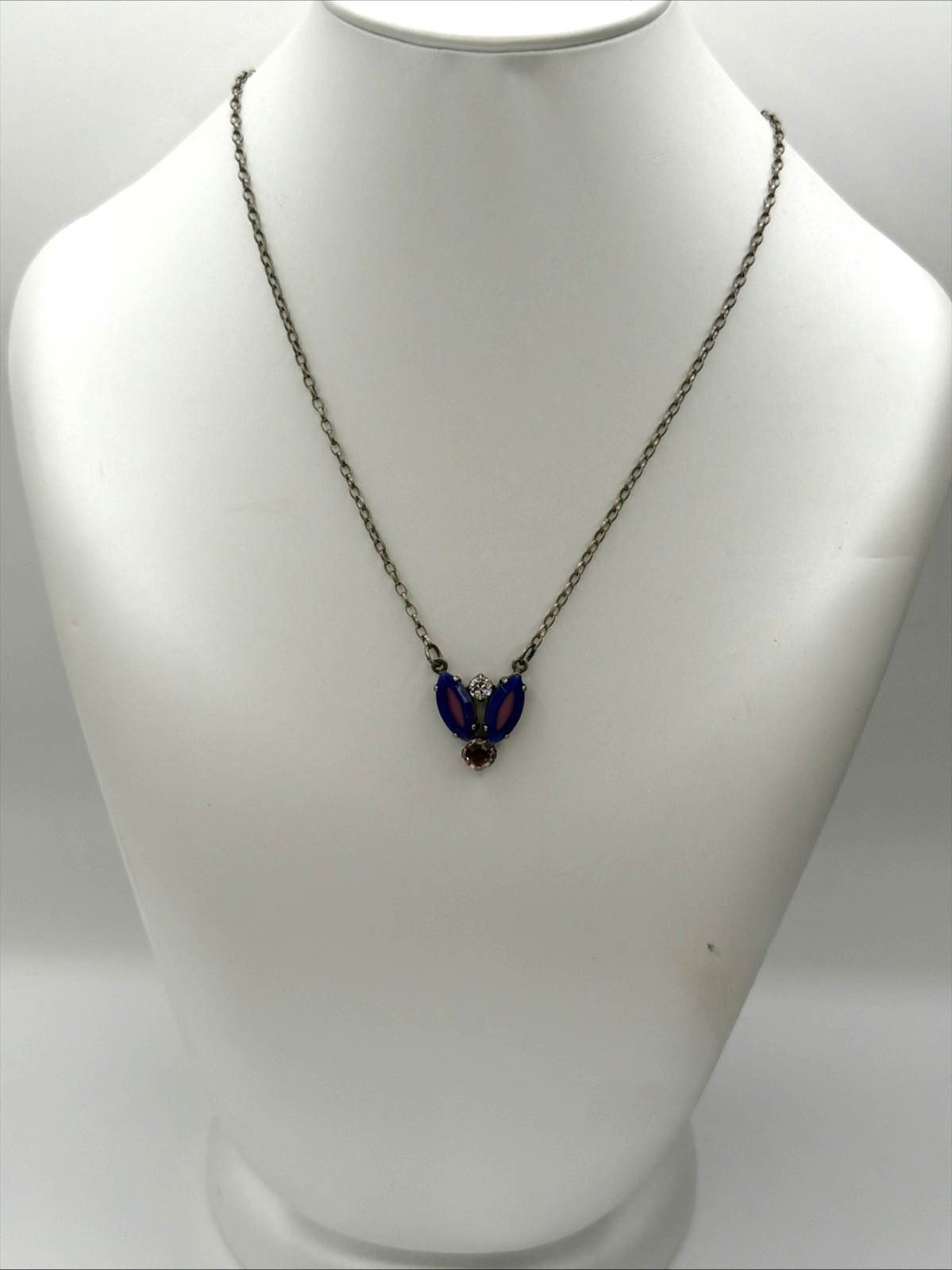 Vintage Sabika Necklace – Purple & Pink Crystal Pendant, Signed Statement Chain