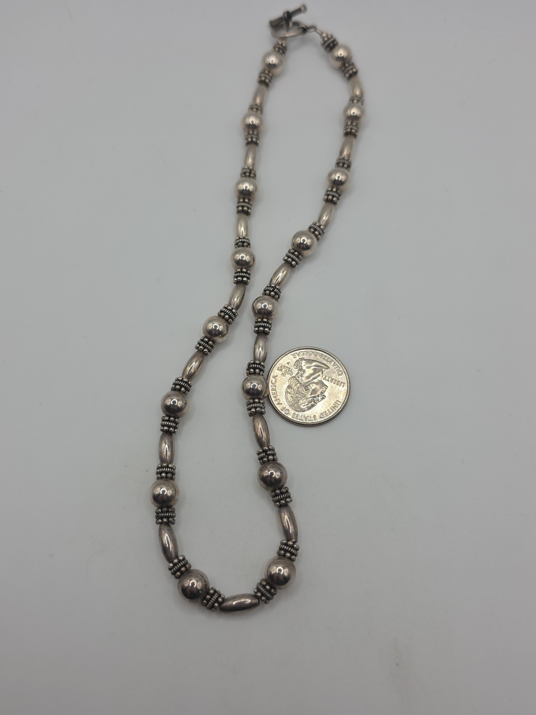 Vintage Sterling Silver 925 Beaded Toggle Necklace 17″ 30g