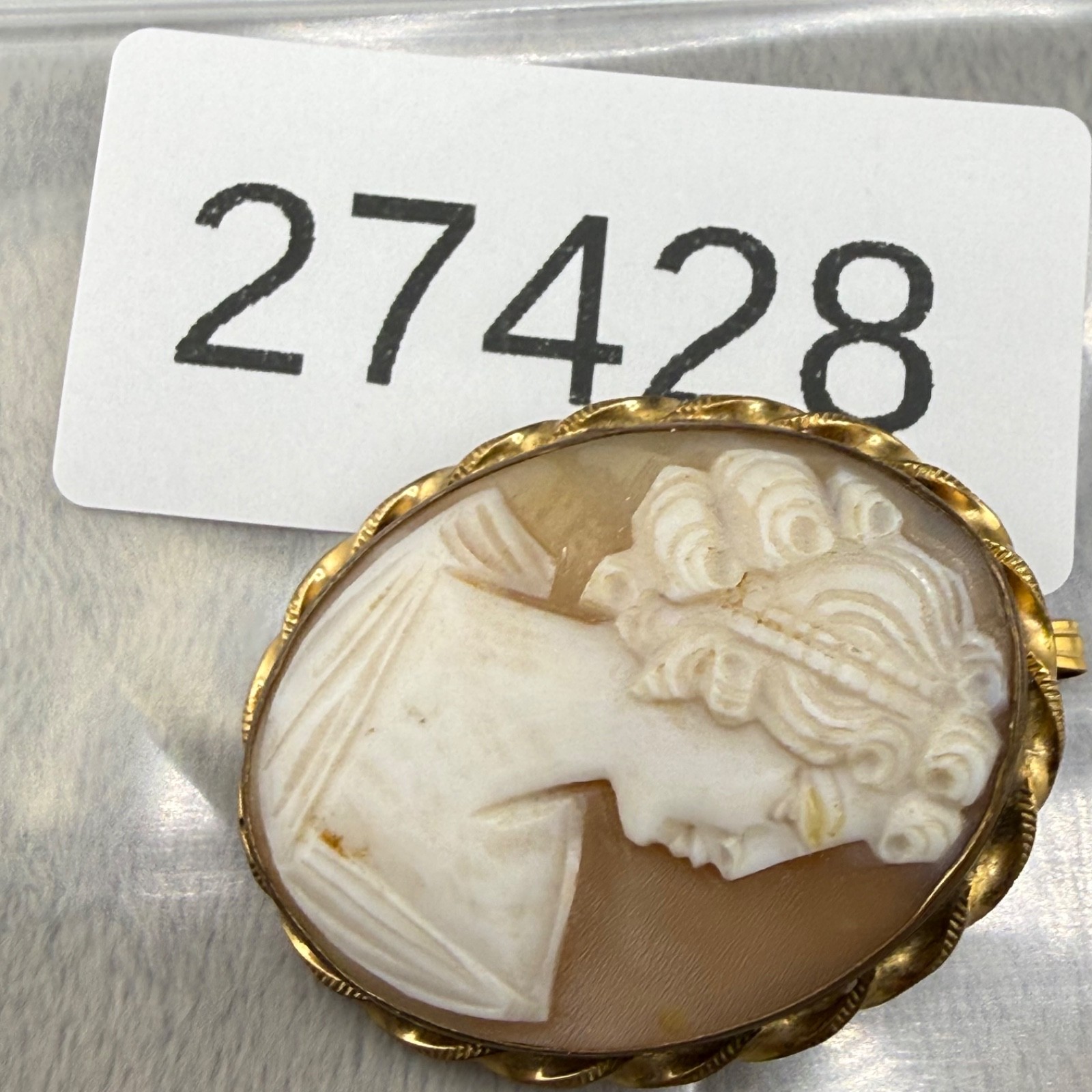 Vintage Cameo Brooch Carved Gold Tone Pendant Bale