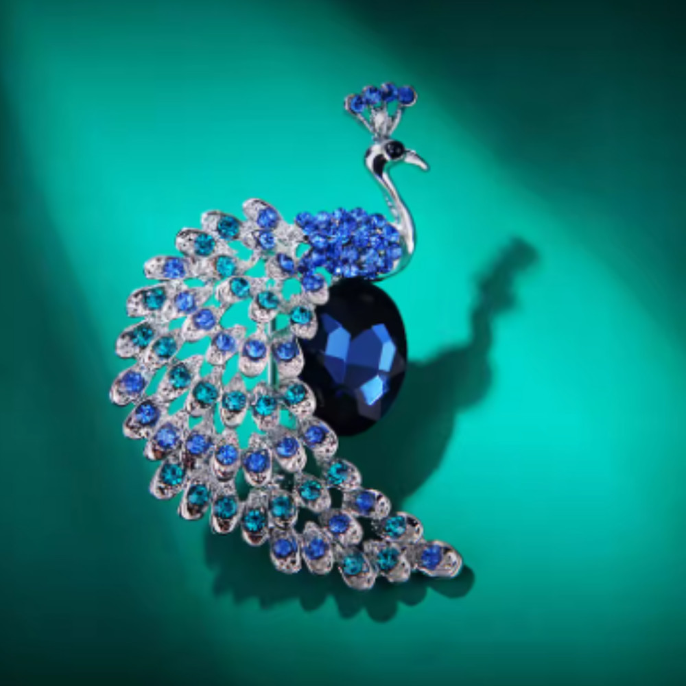 Vintage Style Peacock Bird Rhinestone Crystal Cyan Bird Brooch Pin Pendant Gift