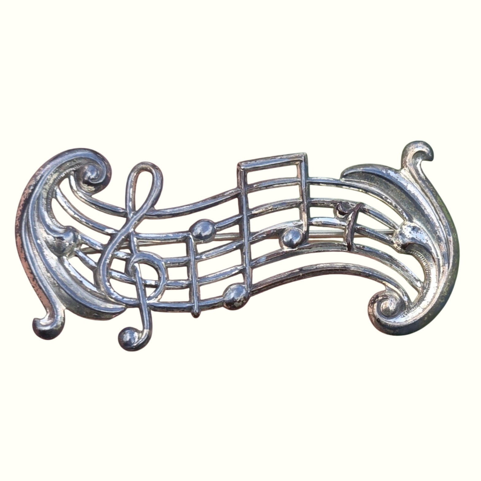 Antique Musical Notes Brooch Sterling silver Art Deco Jewelry Musician gift 5 g