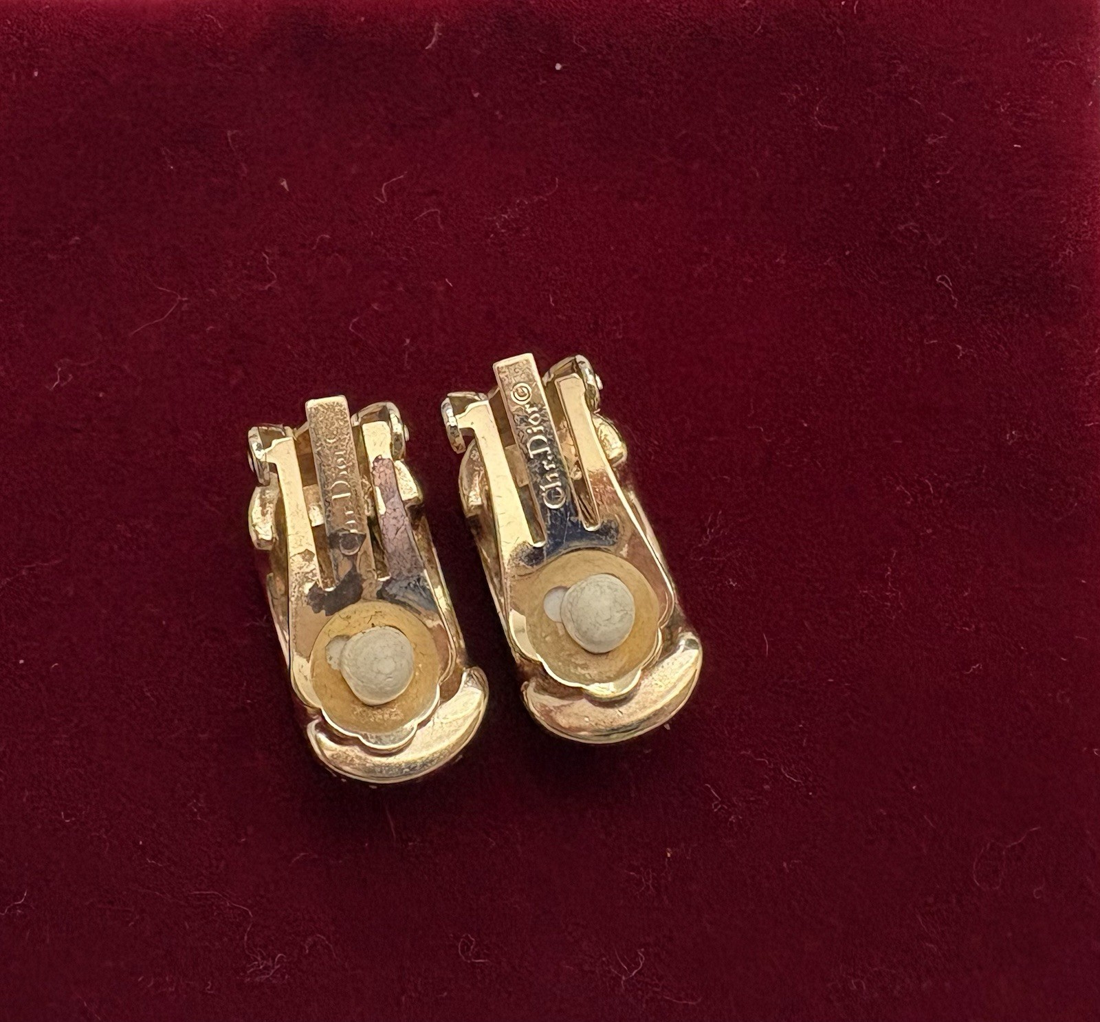 Vintage Christian Dior Clip on Earrings Pave Crystal Half Hoop