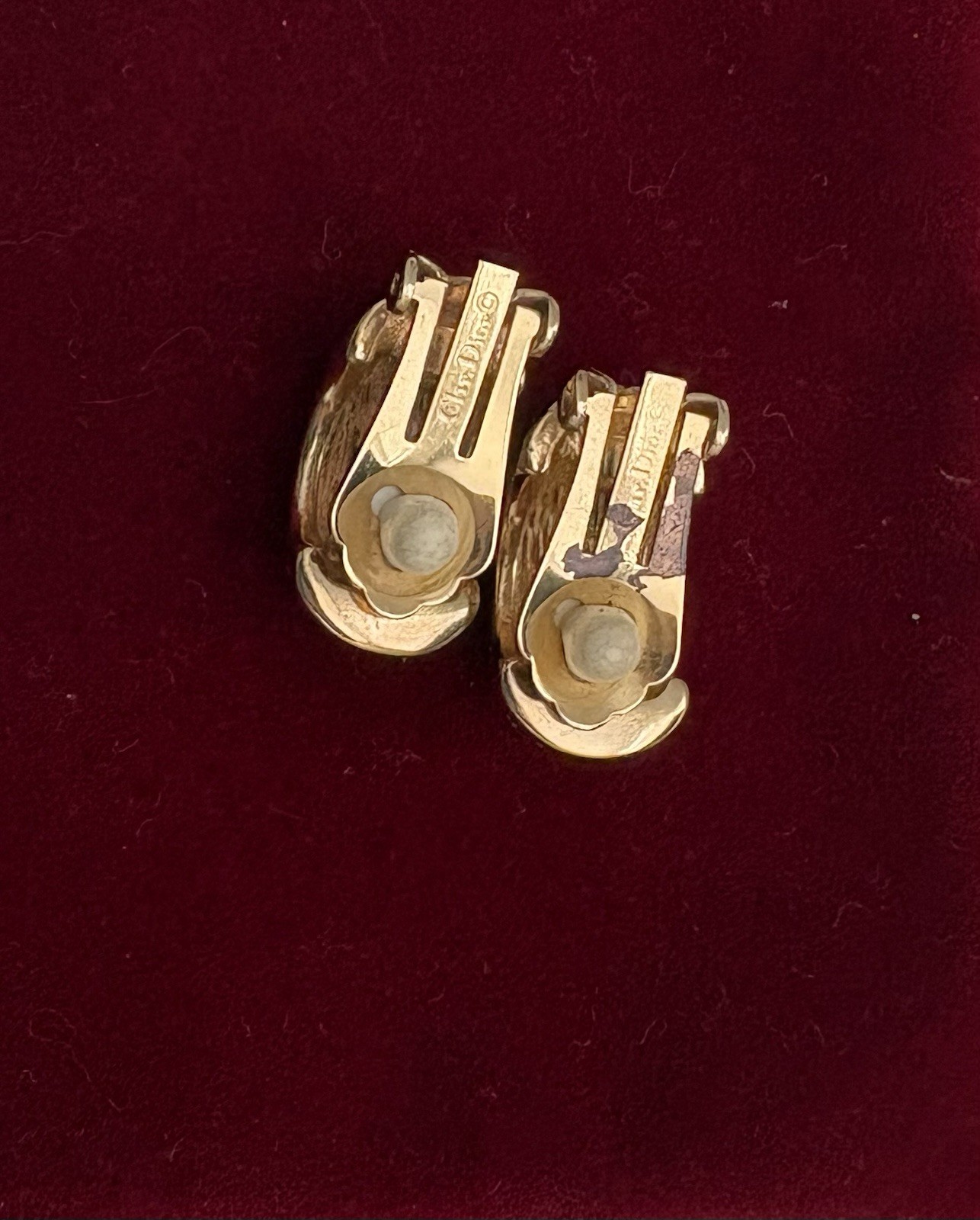 Vintage Christian Dior Clip on Earrings Pave Crystal Half Hoop