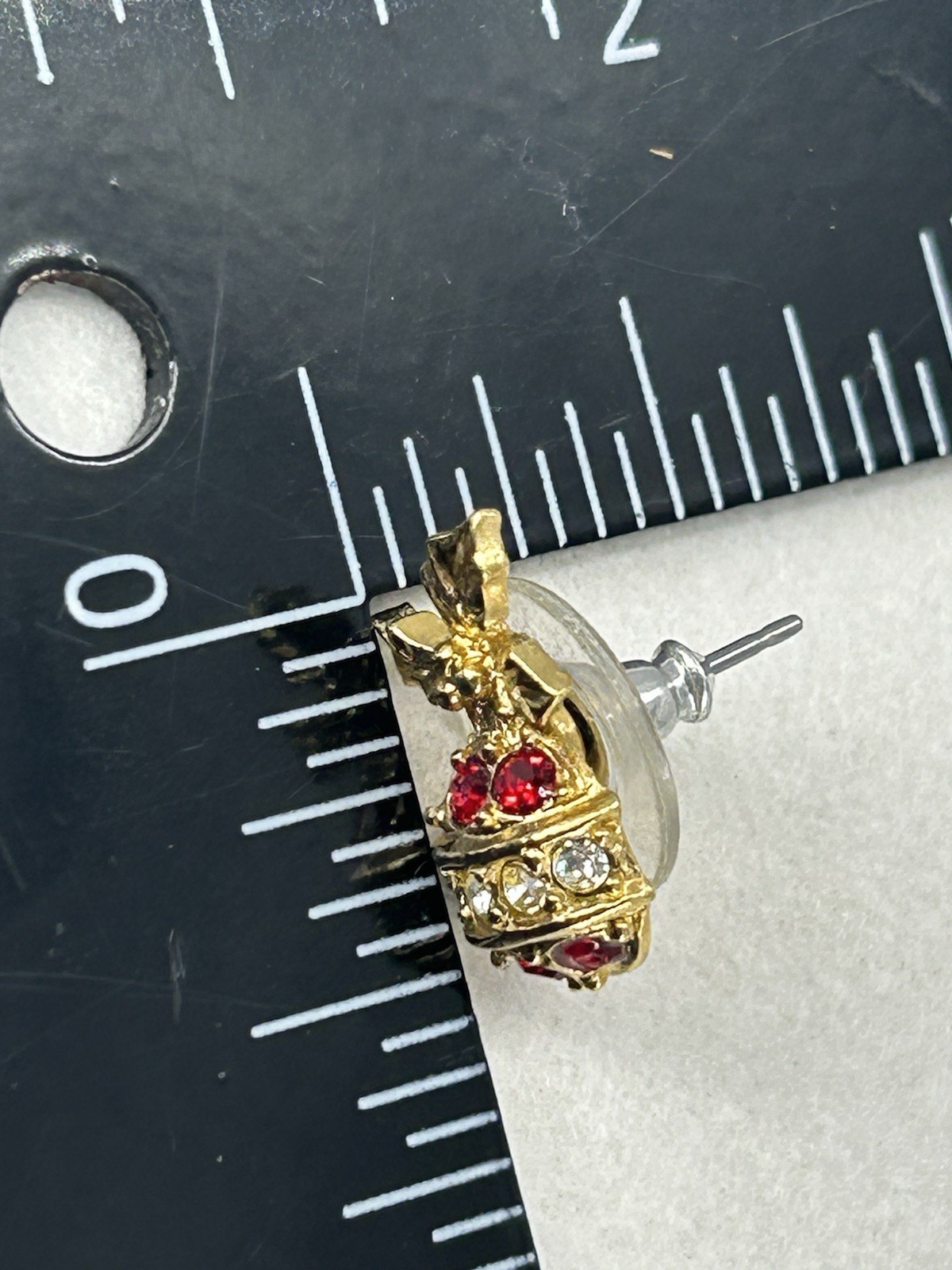 Vintage AVON Stud Earrings Christmas Bulb Ornament Red Clear Rhinestones