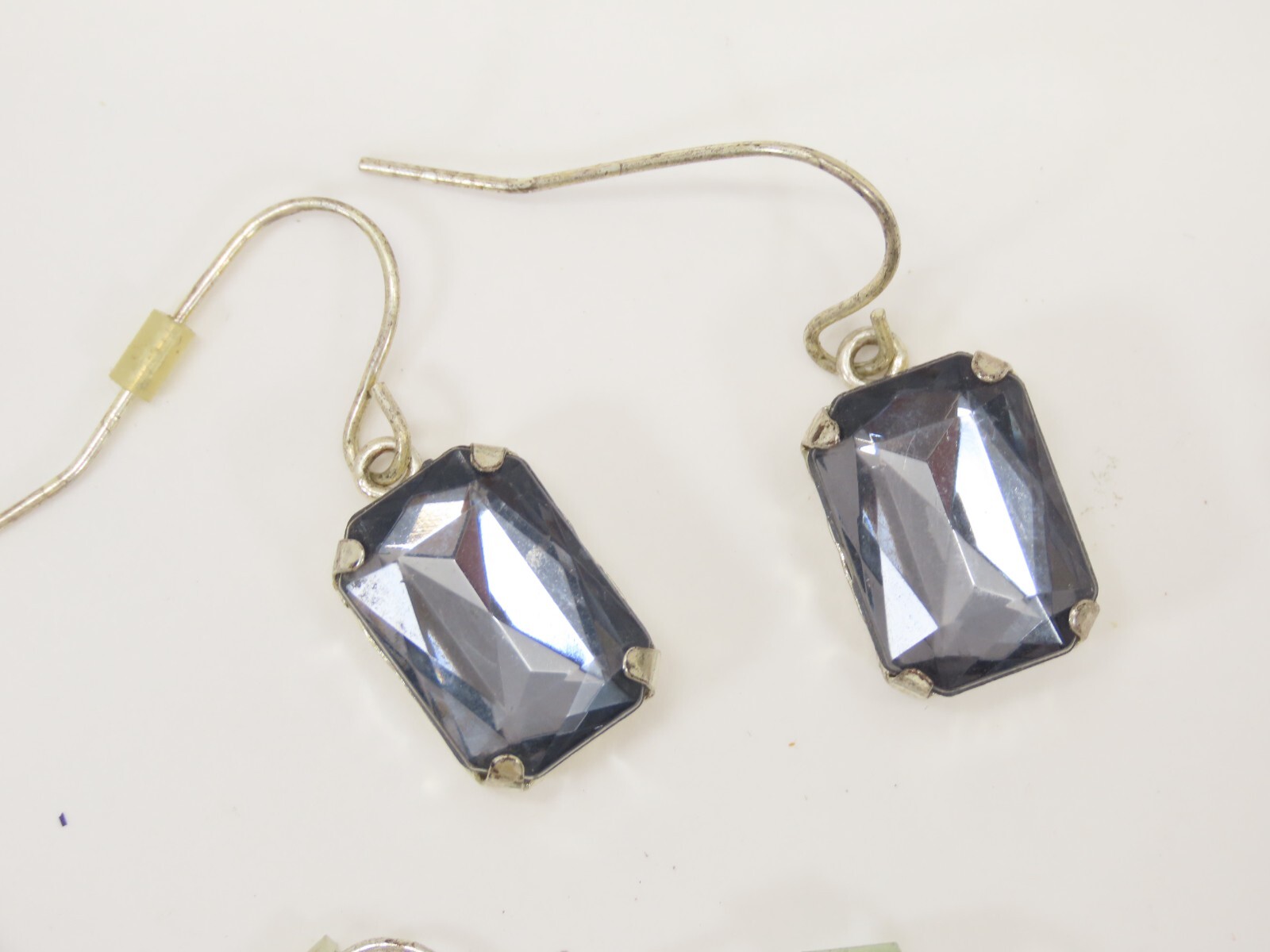 VTG Dangle Earrings Lot Pierced 1 Clip Silver Tone Blue Clear Rhinestones D2115