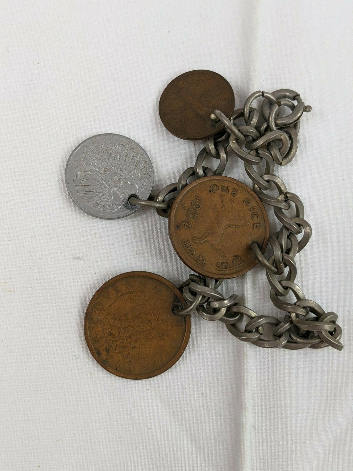 Retro Coins Charm Bracelet Coins from Around the World 4 Coins Jewelry Prop