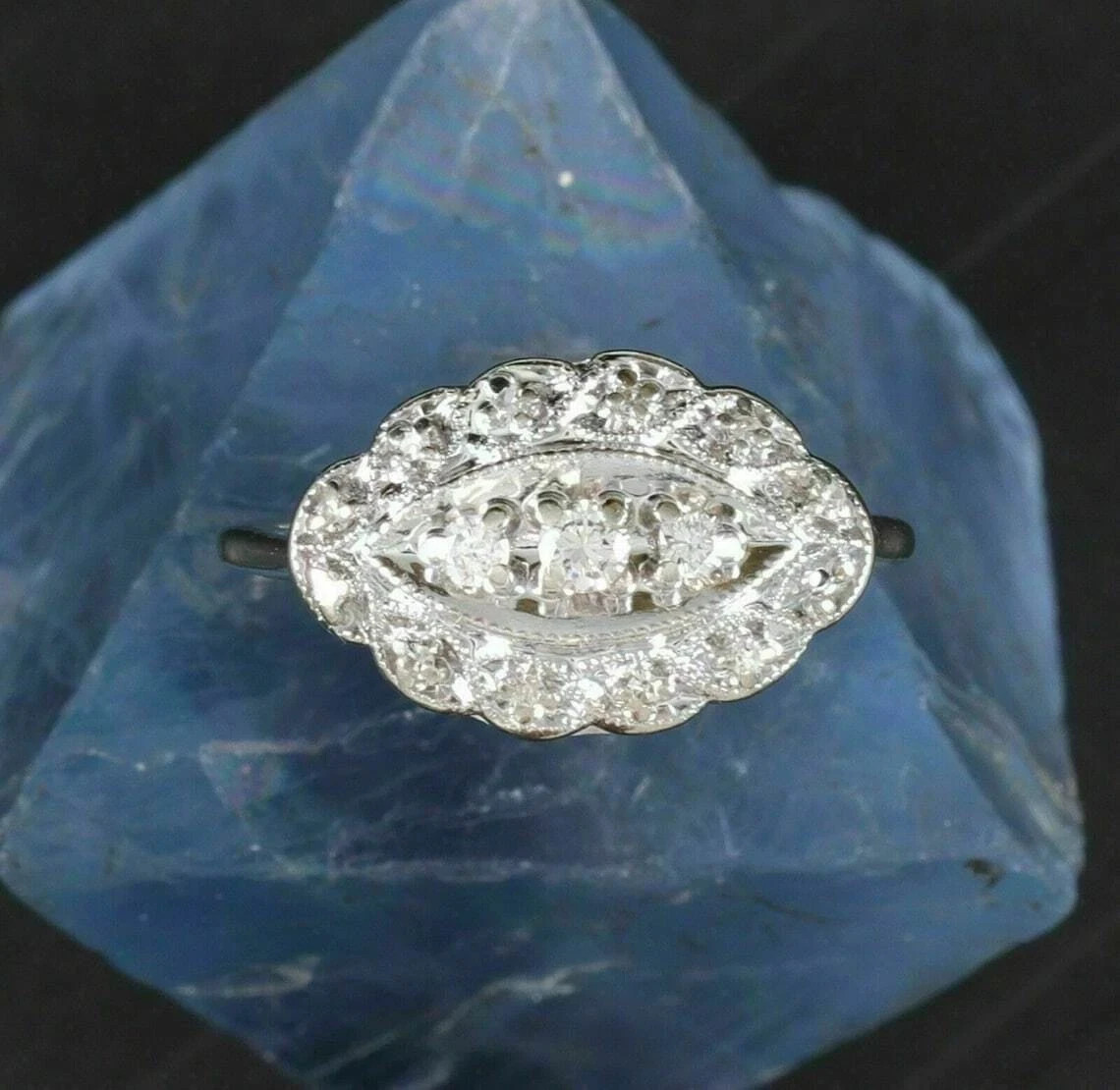 Art Deco Style Lab Created Diamond 14k White Gold FN Wedding For Bridal GiftRing