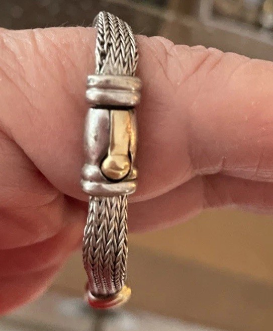 Vtg 925 Sterling 14K Cable Station Clasped Bracelet Italy 6.75” Not Bangle Woven