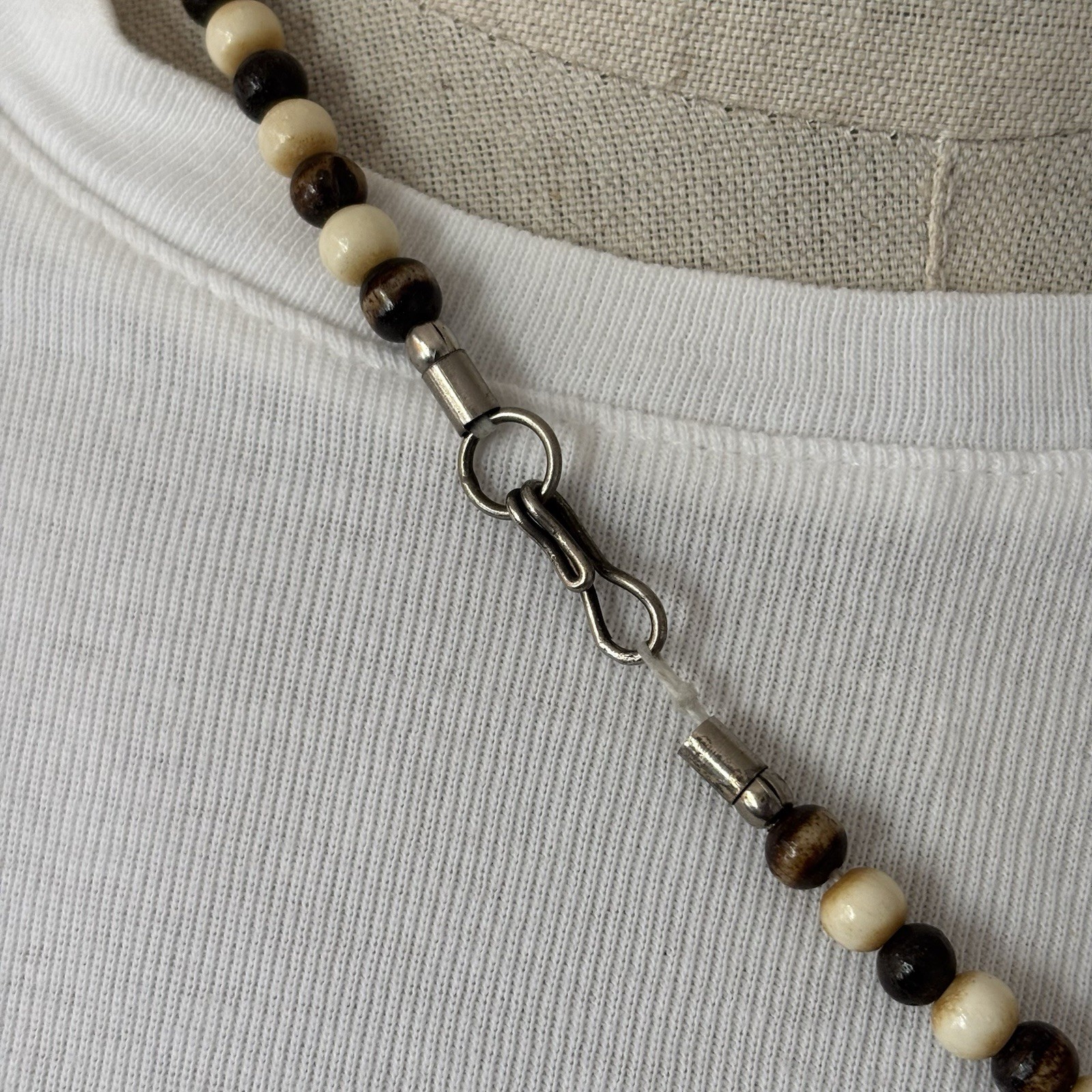Vintage Bone & Wood Necklace Handmade Graduated
