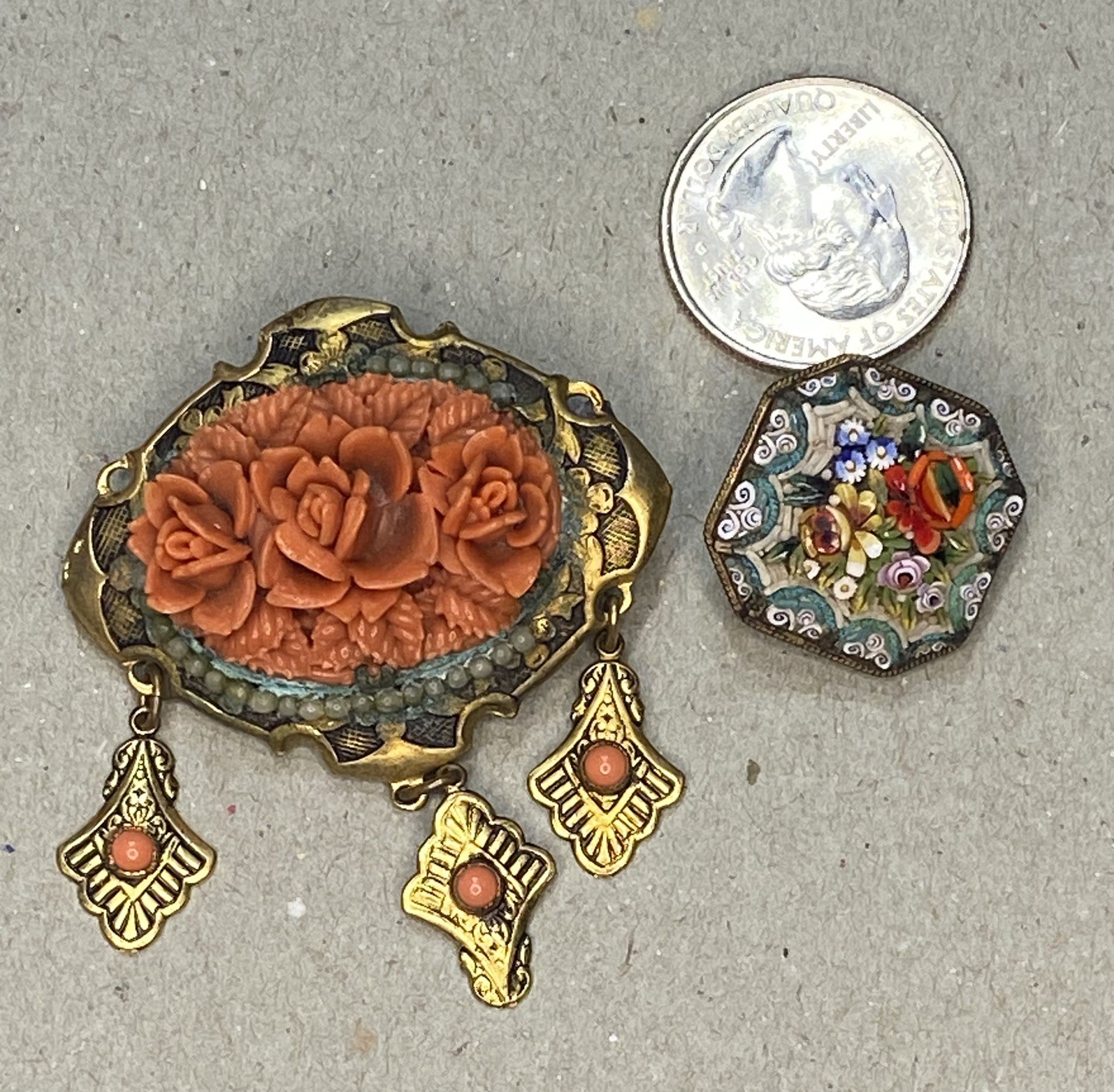 Vintage Brooch Pin Japan Japanese flower with Dangles W/Extra Pin