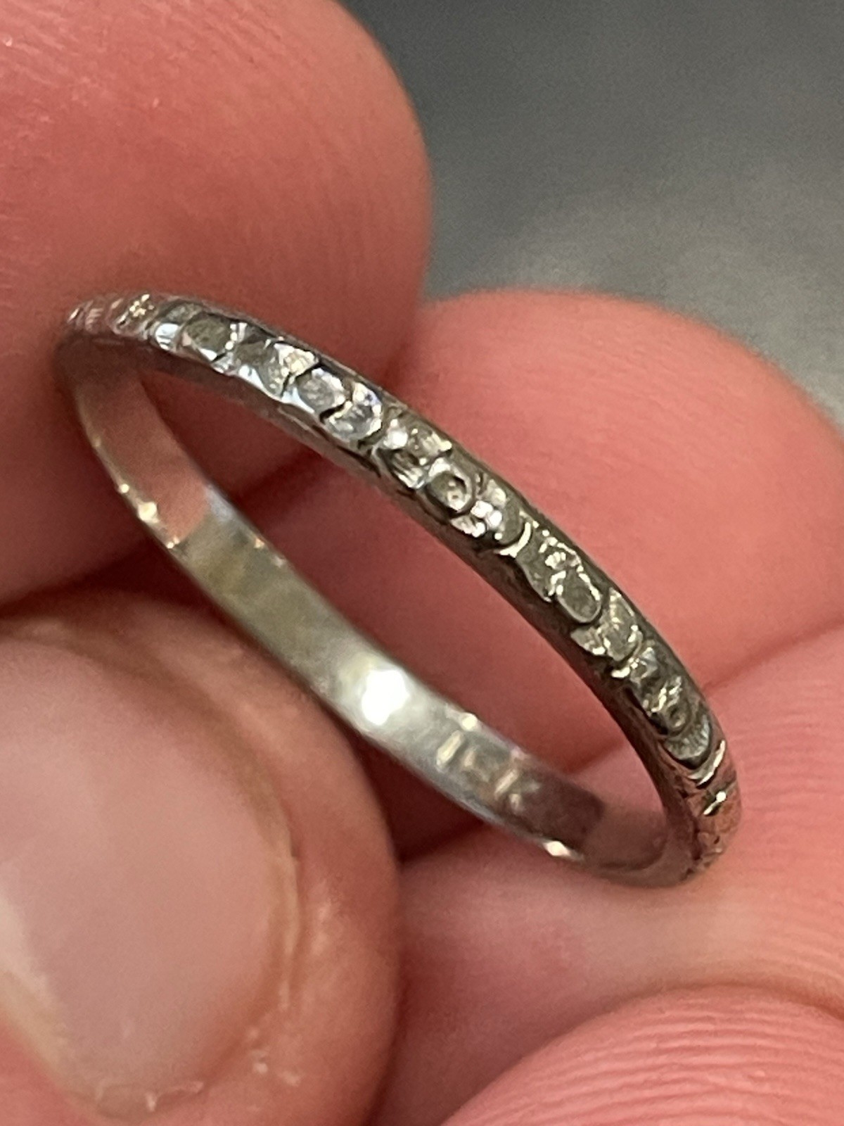 1920s Art Deco 18K Solid White Gold Fancy Engraved Wedding Band Fancy! 1.3GR!