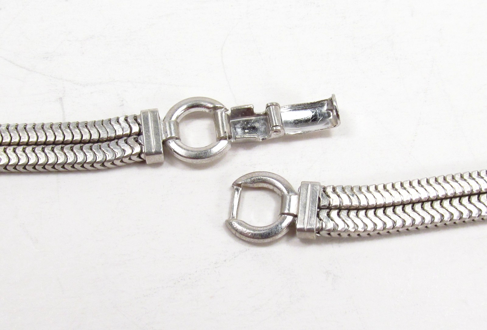 Vintage Forstner USA Sterling Silver Square Snake Chain Choker Necklace 15-3/4″