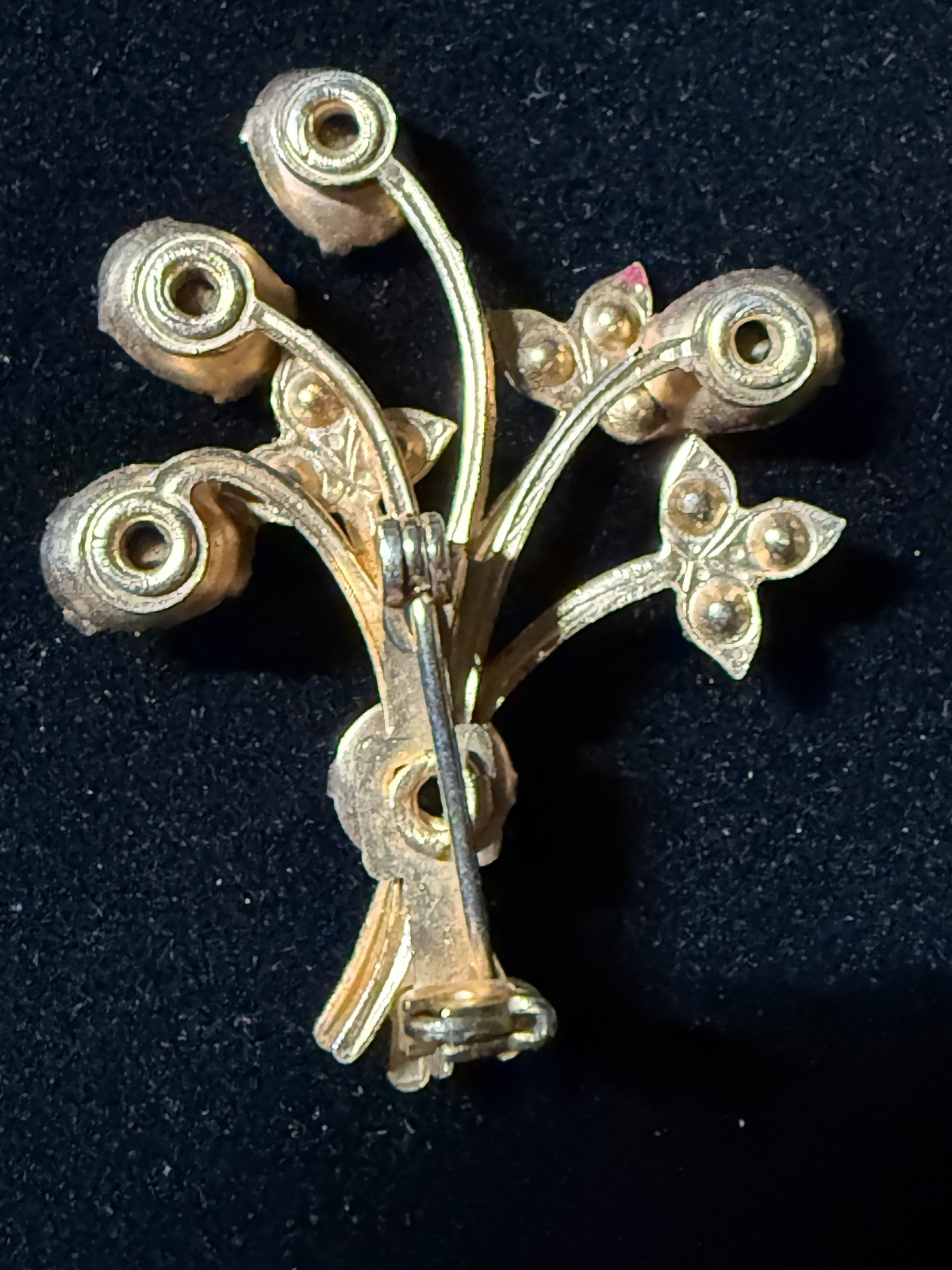 Vintage Pair Scatter Pins Flowers Emerald Green Rhinestones Gold Tone 1940s