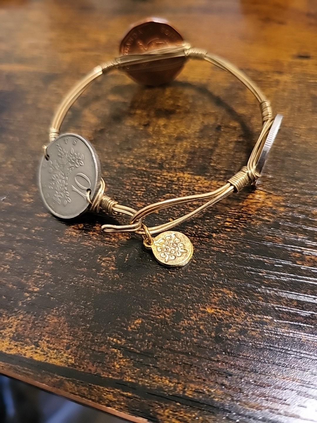 World Coins Bracelet with Coins from around the world Wire Wrapped