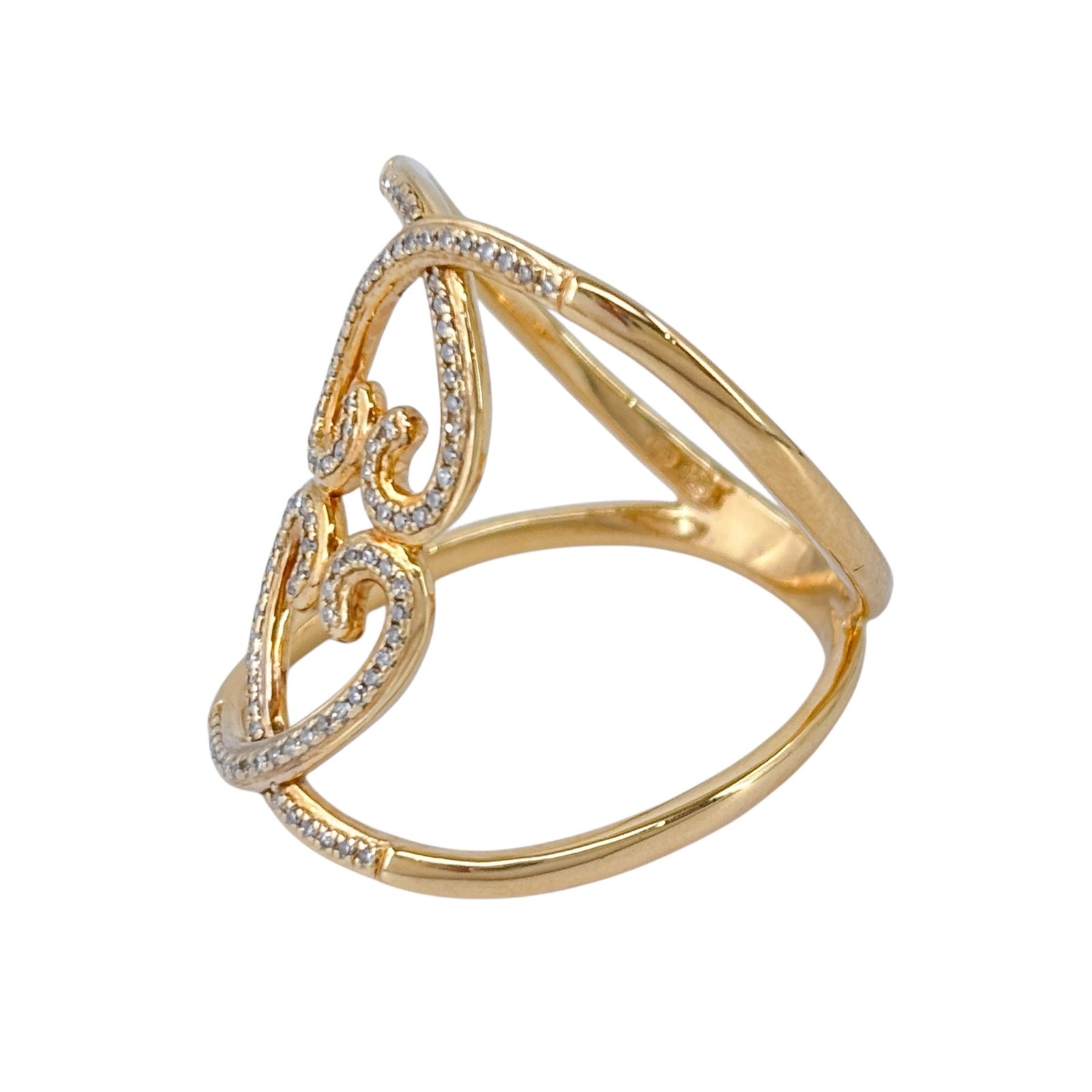 Sterling Silver Gold Plated Double Heart Criss Cross Diamond Ring Size 10