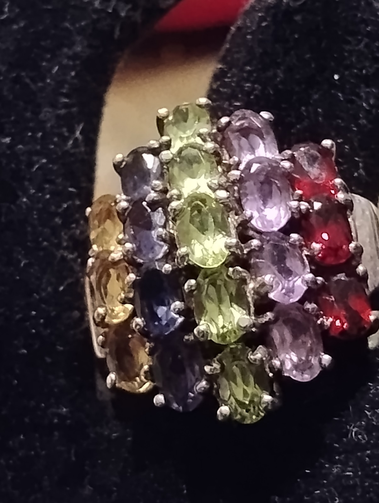 Vintage Ring Sterling Silver Rainbow Multi Gemstone Gem Sapphire/Peridot/Citrine