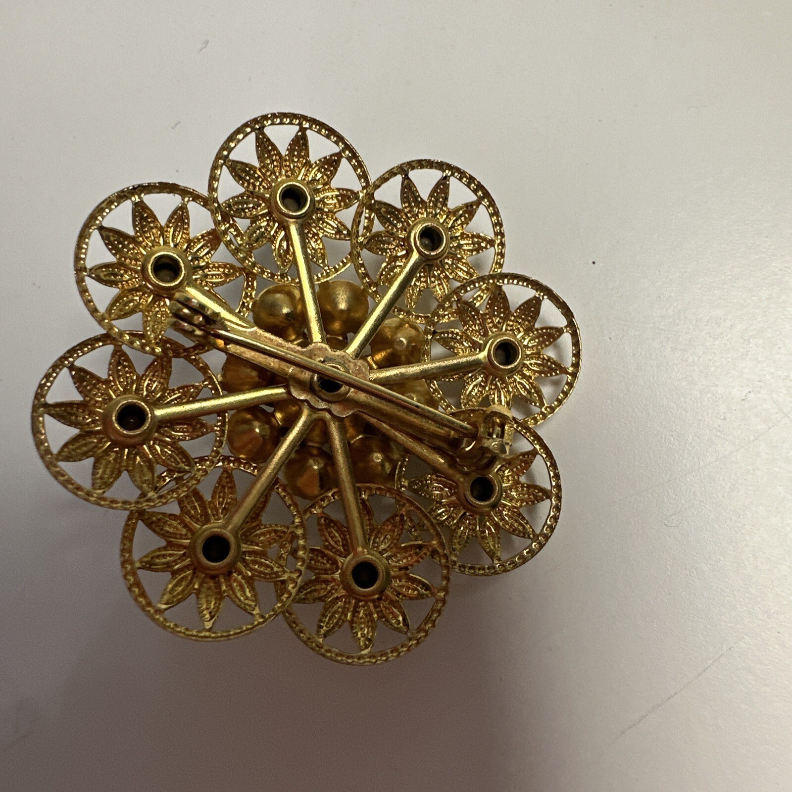 Vintage Gold Tone Round Floral Design Aurora Borealis Fashion Brooch 1.66 Inch