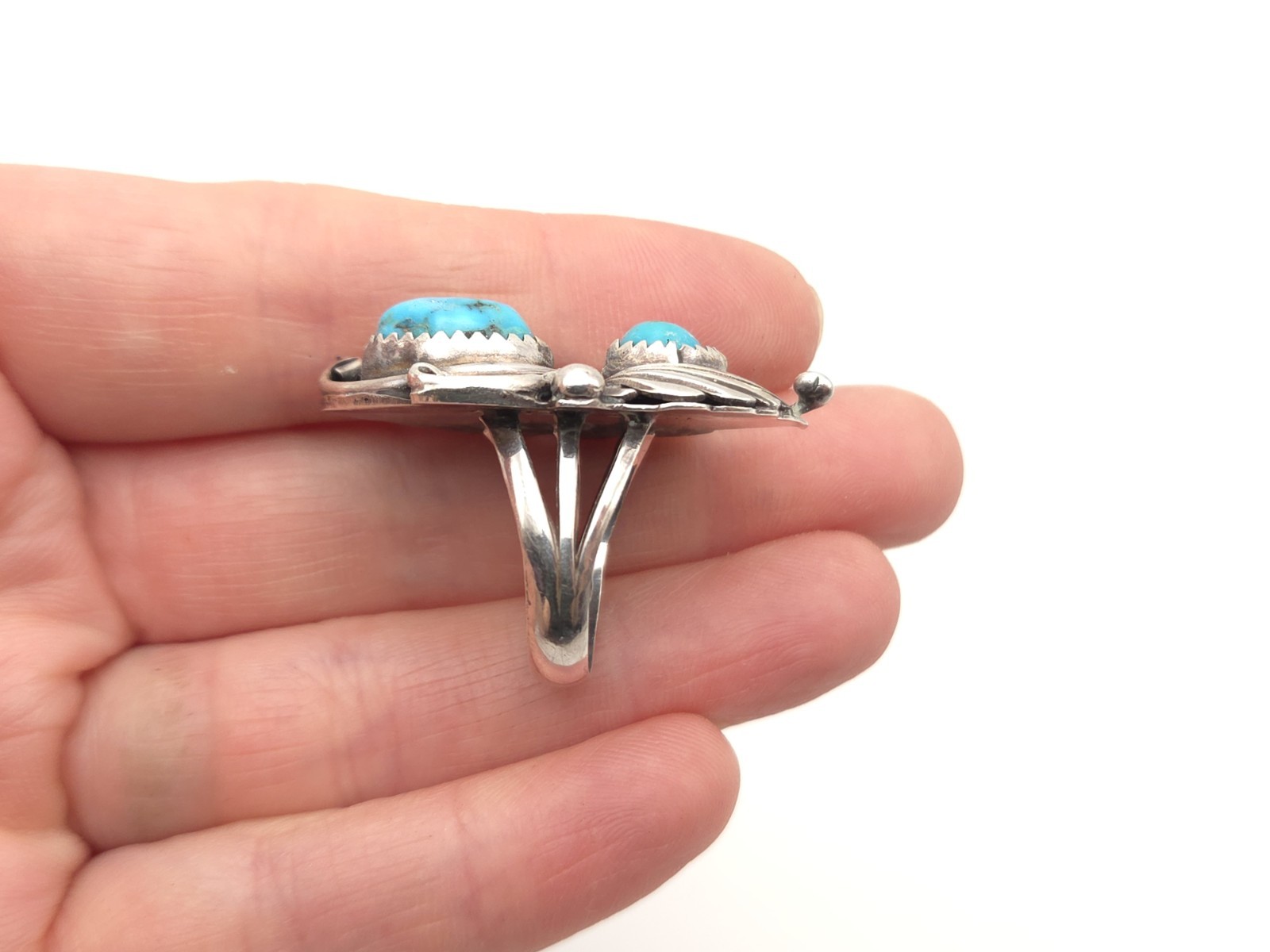 Vintage Navajo Robert Kelly Turquoise Sterling sz 7.5 Ring Native American 8.8g