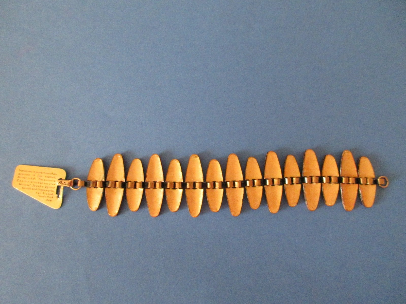 New / Old Stock – vintage signed MATISSE copper & blue enamel bracelet with tag