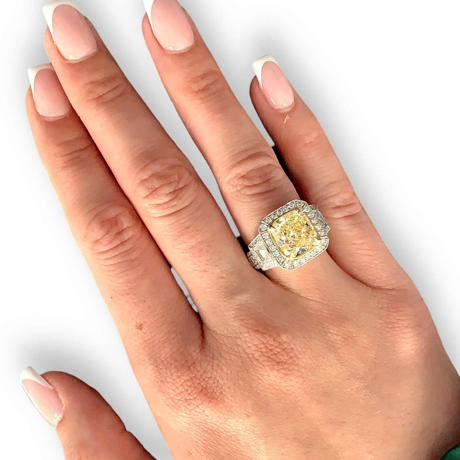 5.03 ct Fancy Light Yellow Diamond & 2.41 White Diamonds Platinum Ring
