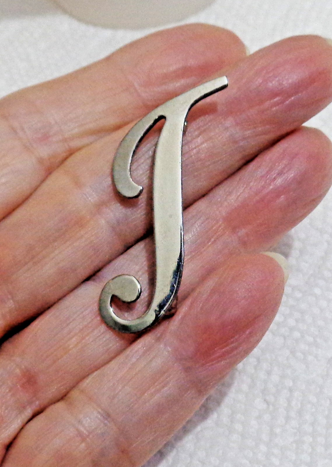 Large Vintage Sterling Silver “J” Pin 1 5/8 inch high signed “AM” 2.4 gm