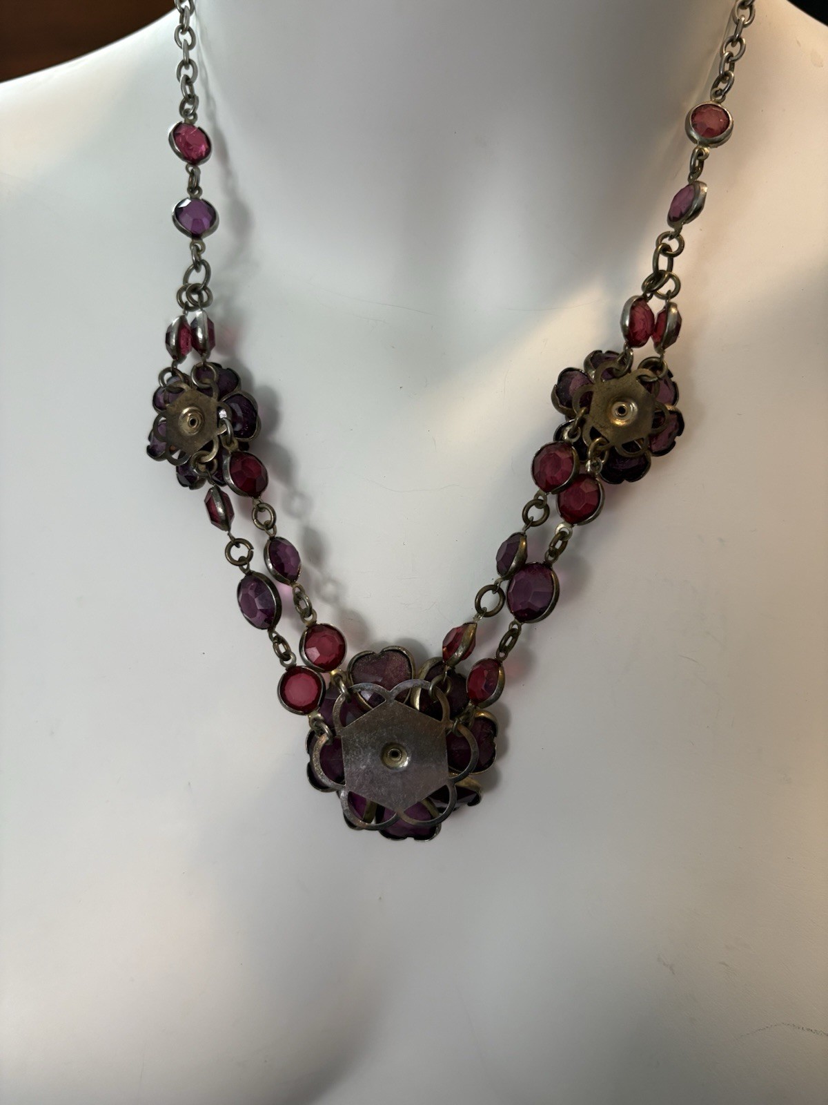 Vintage Ruby Red Flower Gothic Detailed Necklace 20” Danish Designer Pilgrim?