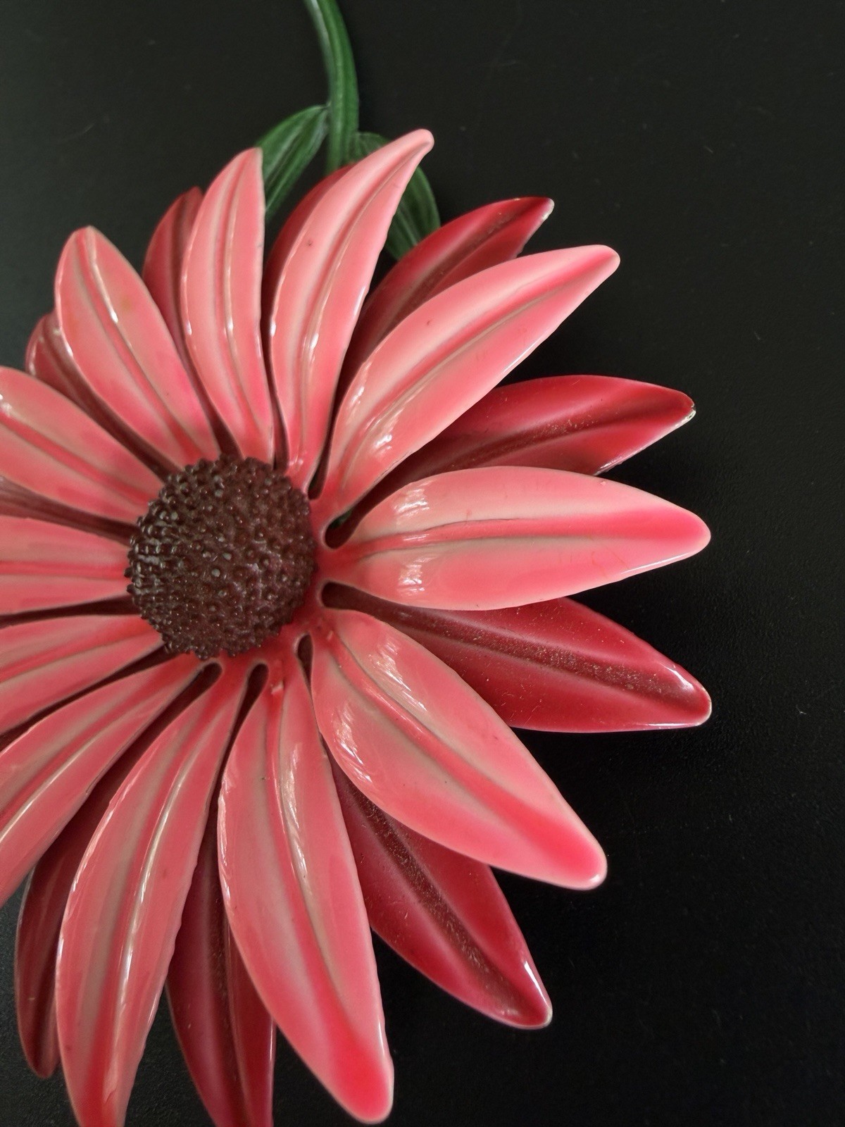 1960s Pink Enamel Celluloid Daisy Flower Brooch Pin Large Mod Statement 4 3/4”!