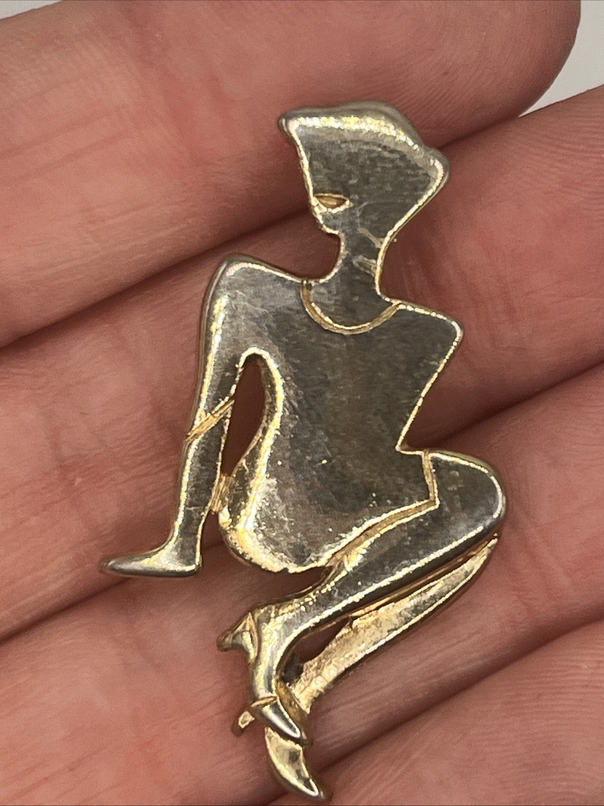 Vintage Woman Brooch Brass