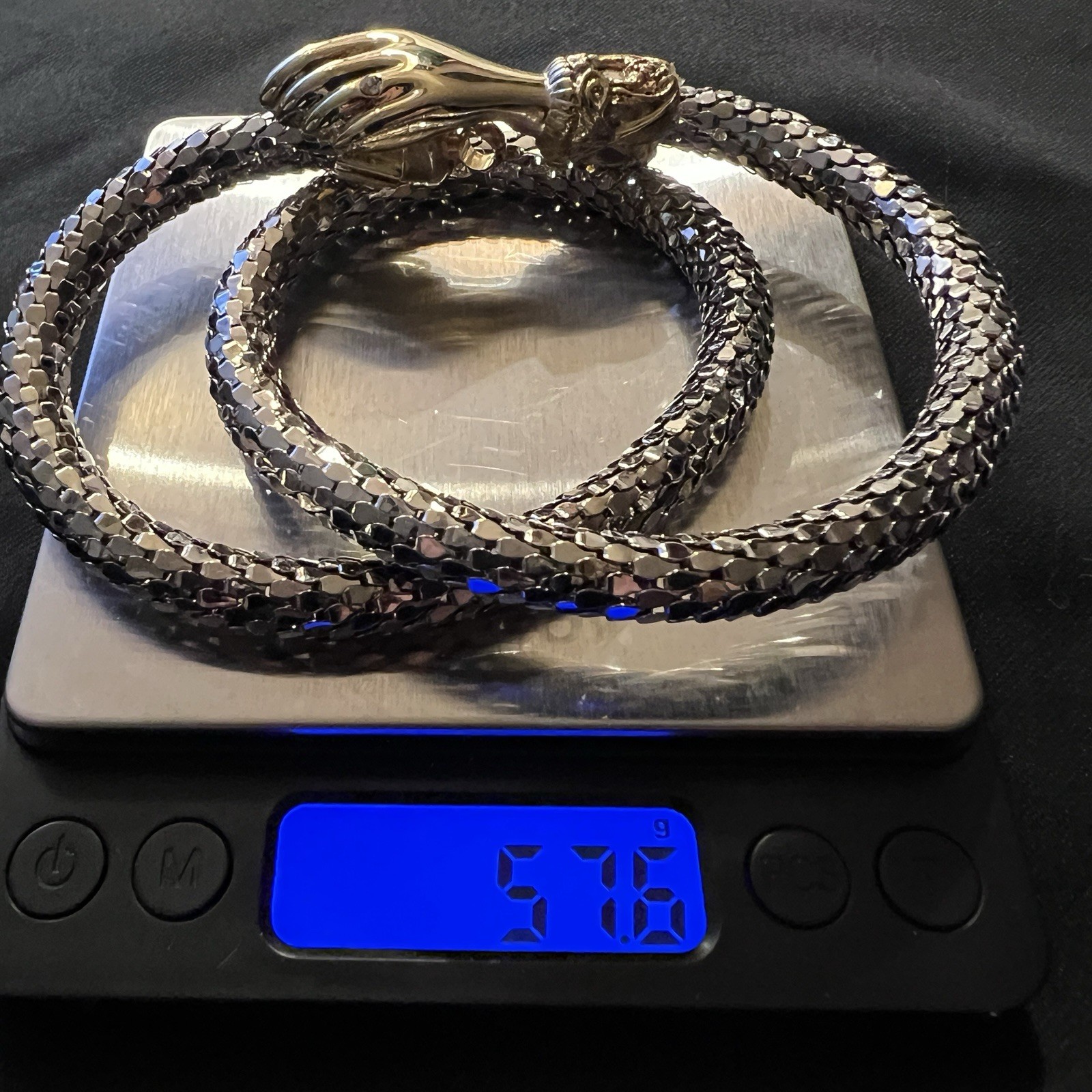 True Vintage DL Auld Silver Mesh Snake Choker Collar Necklace Earrings Set NOS
