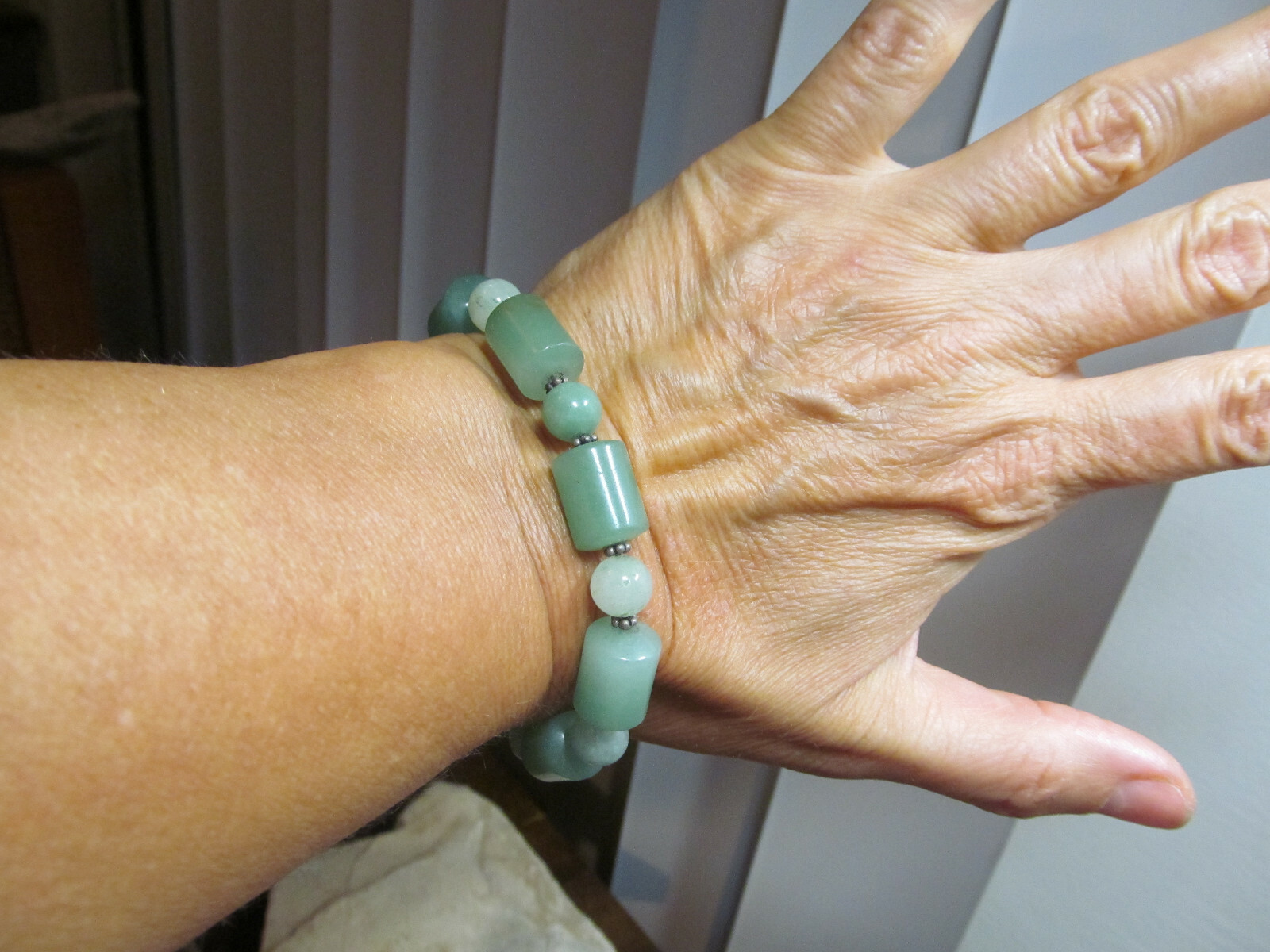 Vintage 925 Sterling Silver Green Stone Beaded Toggle Clasp Bracelet 30g