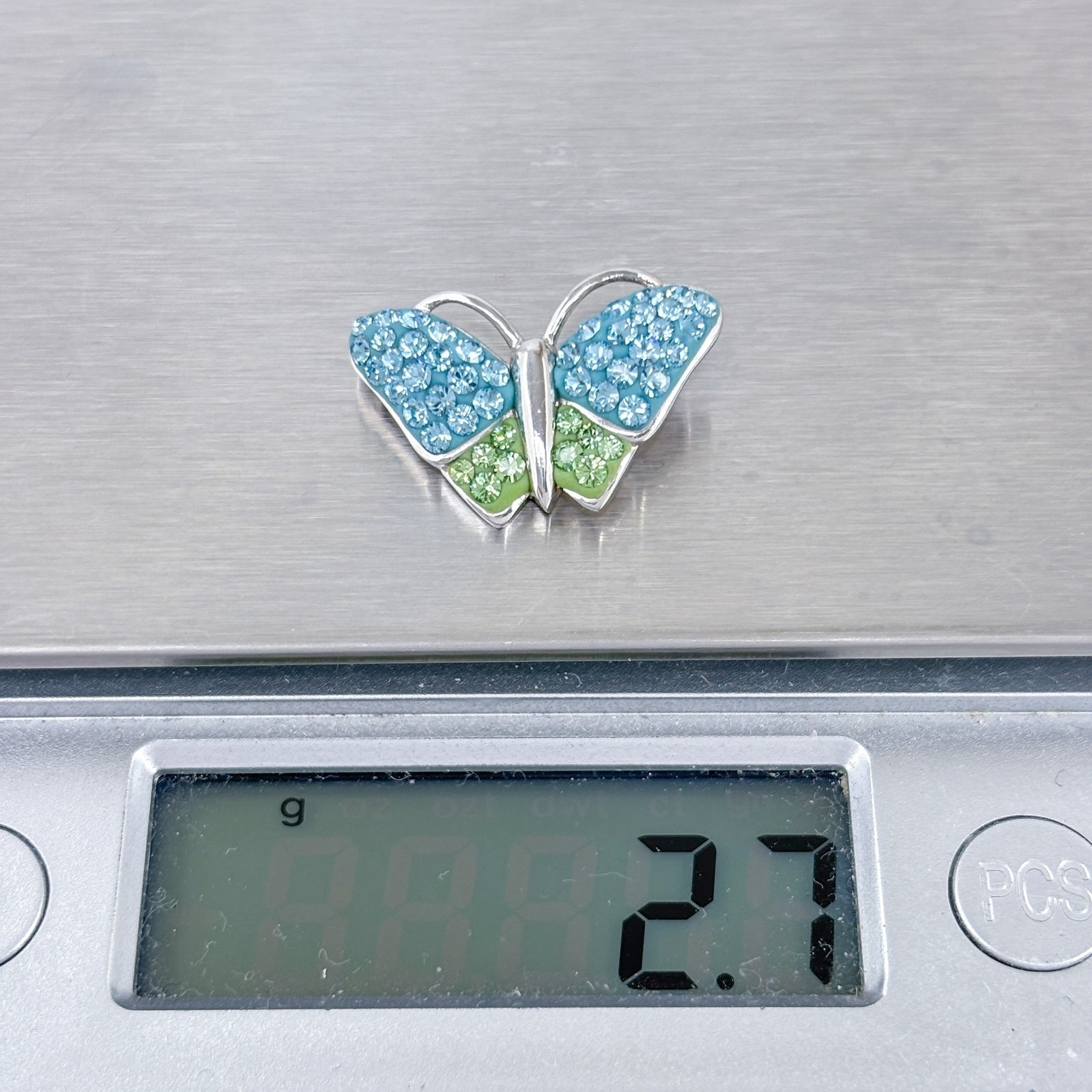 Blue & Green Crystal Pendant | Vintage Sterling Silver 925